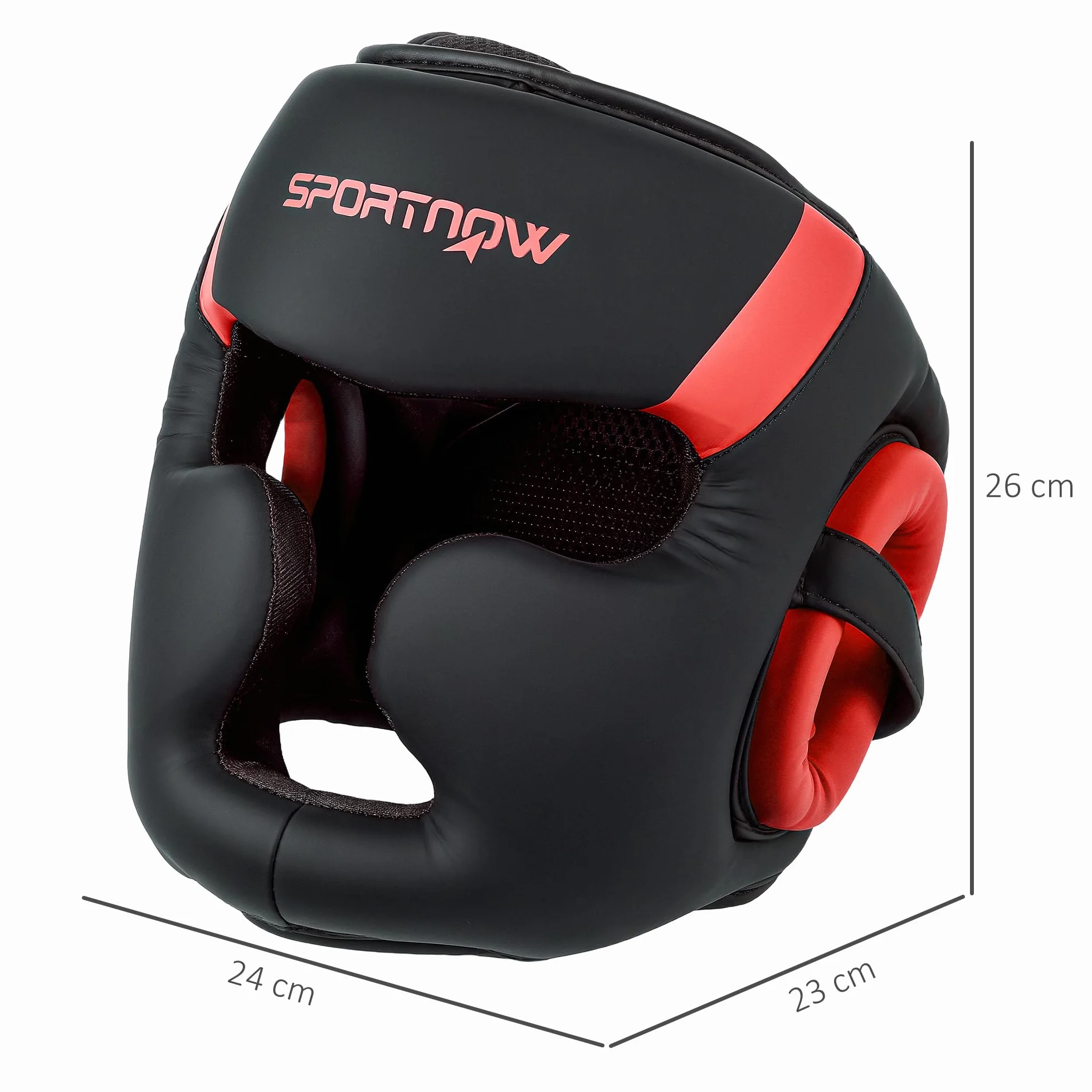 SPORTNOW Casco de Boxeo MMA con Correa Ajustable Protector de Cabeza Talla L Rojo y Negro
