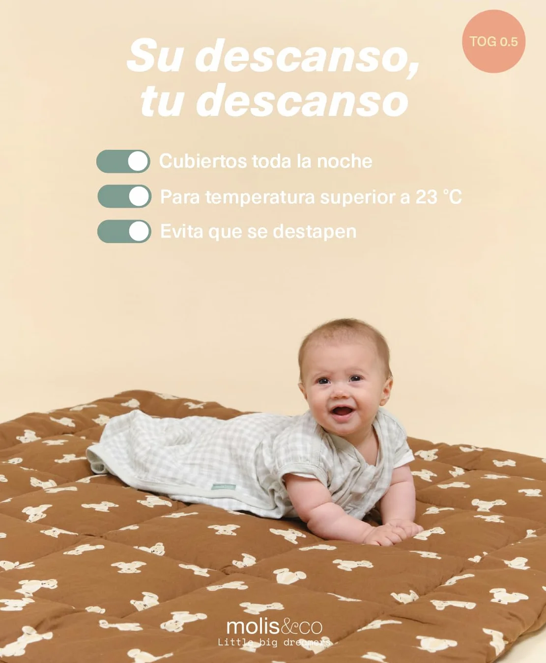 Saco de Dormir para Bebé 0.5 TOG 85 cm Muselina Premium Mercury