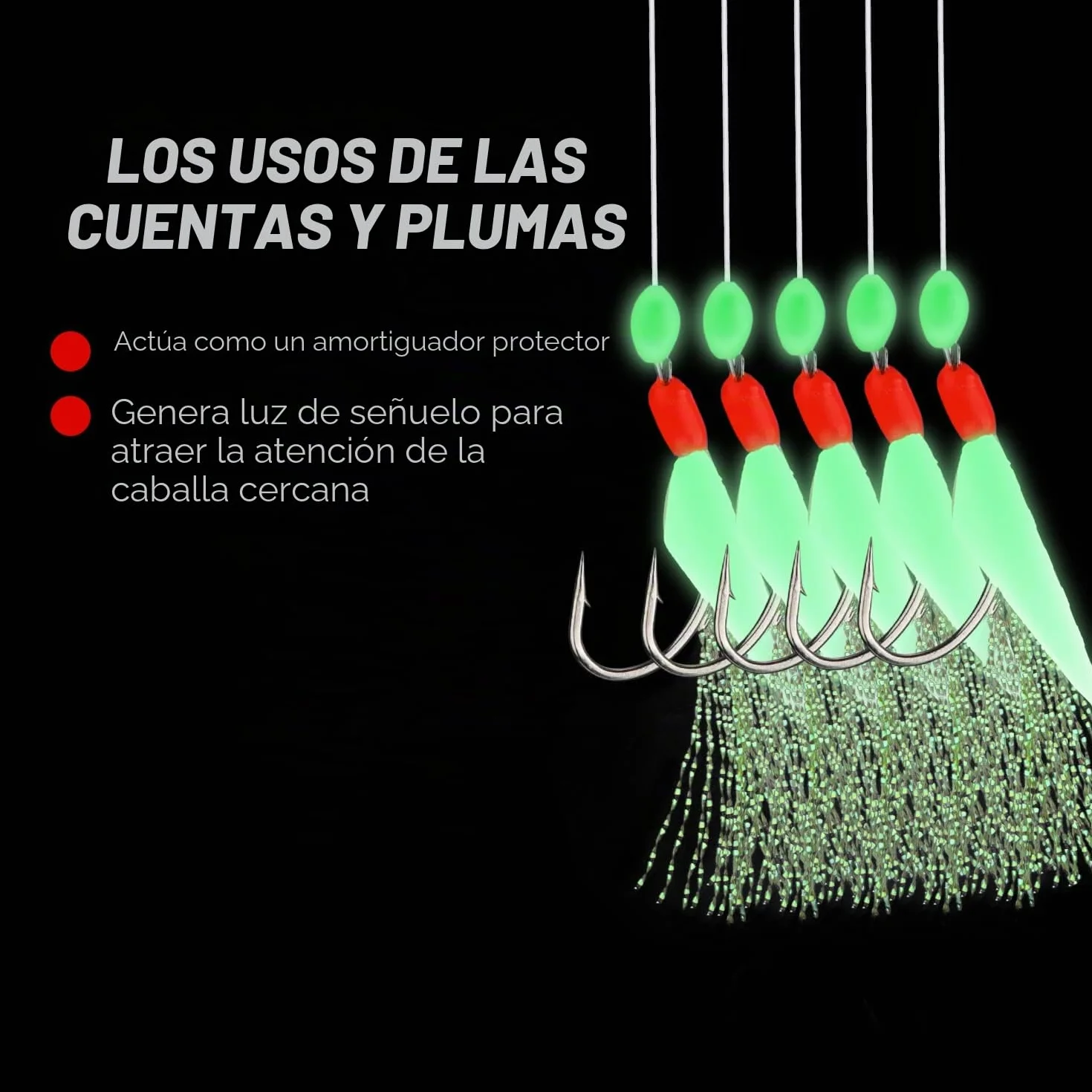Aparejos de Plumas Premontados 6 Anzuelos 30 con Abalorios Fosforescentes para Caballa Bacalao