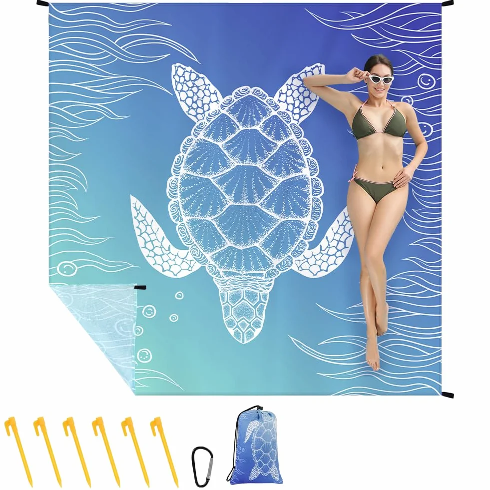 Ainiv Manta Picnic Impermeable 210x200cm Esterilla Playa Plegable Resistente Arena Agua Alfombra Exterior 6 Clavos Camping