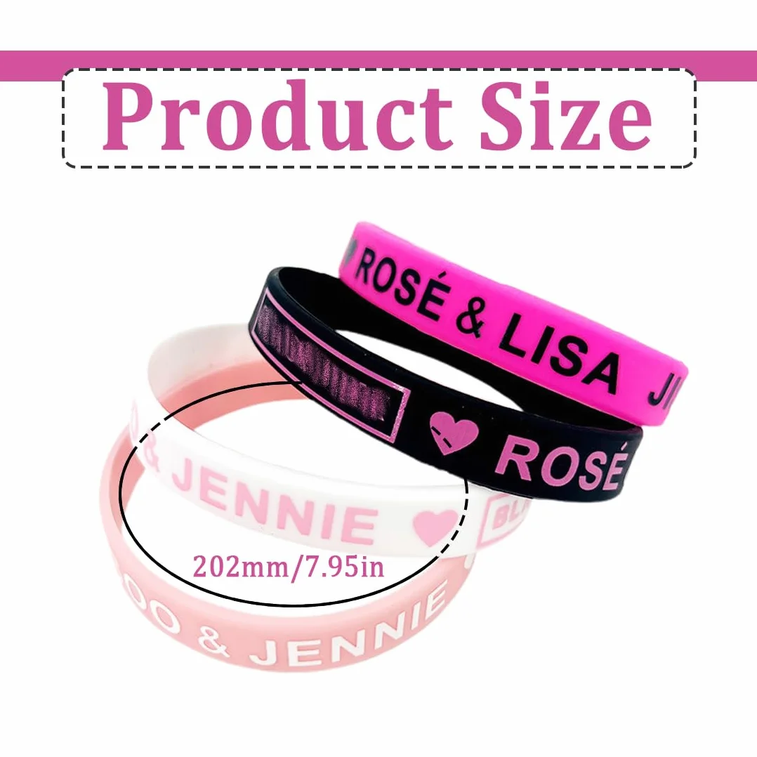 Pulsera Blackpink,Pulsera Silicona BP,Kpop Merchandise,Pulsera Amistad,Pulseras de Goma,Pulsera Ajustable para Fan Cumpleaños Creativo,4Pcs