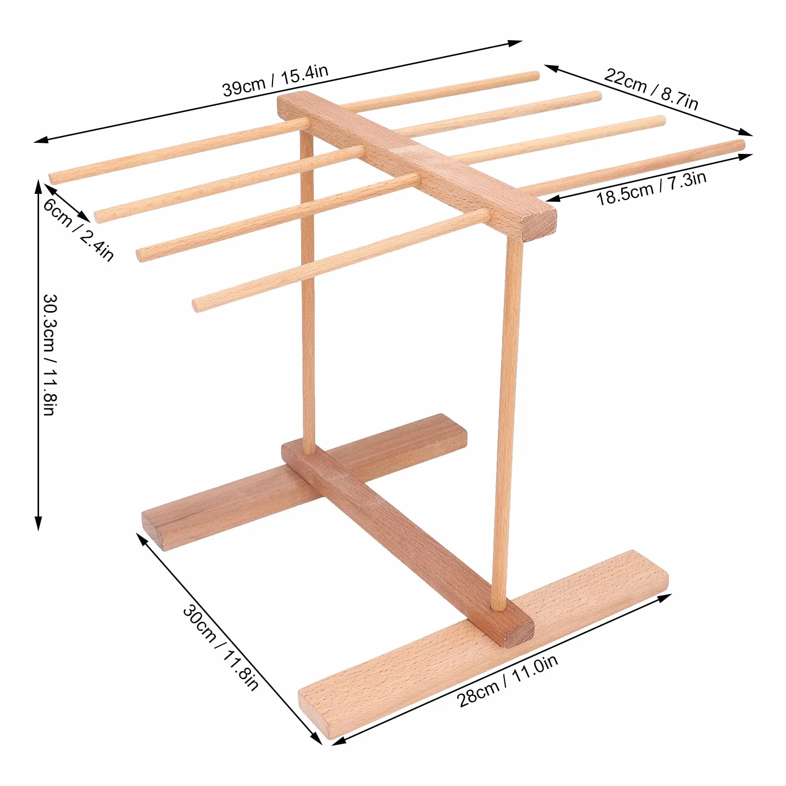 Secador de Pasta, Rejilla de Secado de Pasta de Madera Plegable Madera de Haya Natural, con Asas de 8 Barras Rejilla de Secadora Colgante de Espagueti, para Restaurante Hoga