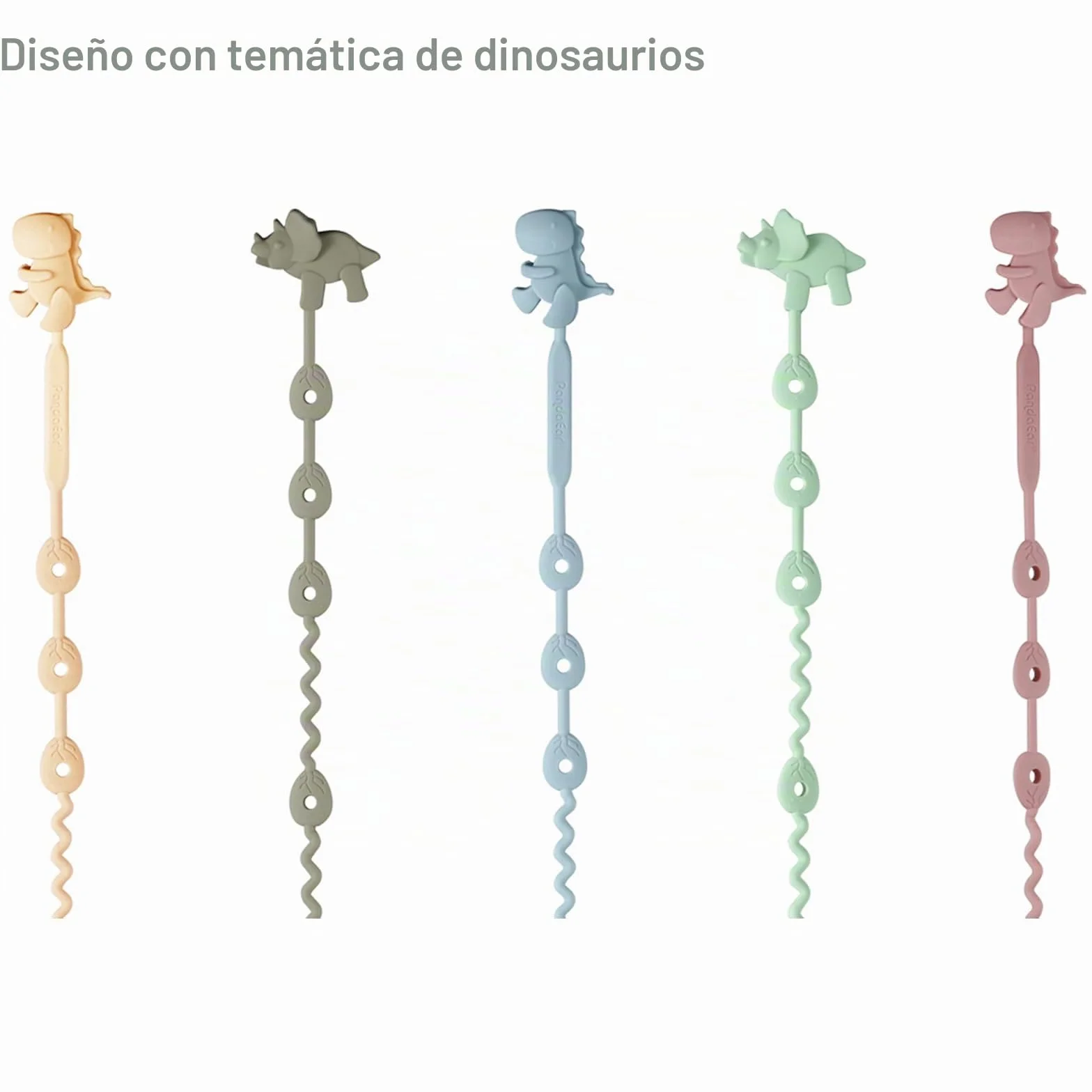 PandaEar Correas de silicona dinosaurio para chupetes, paquete de 5 arnés ajustable para botellas