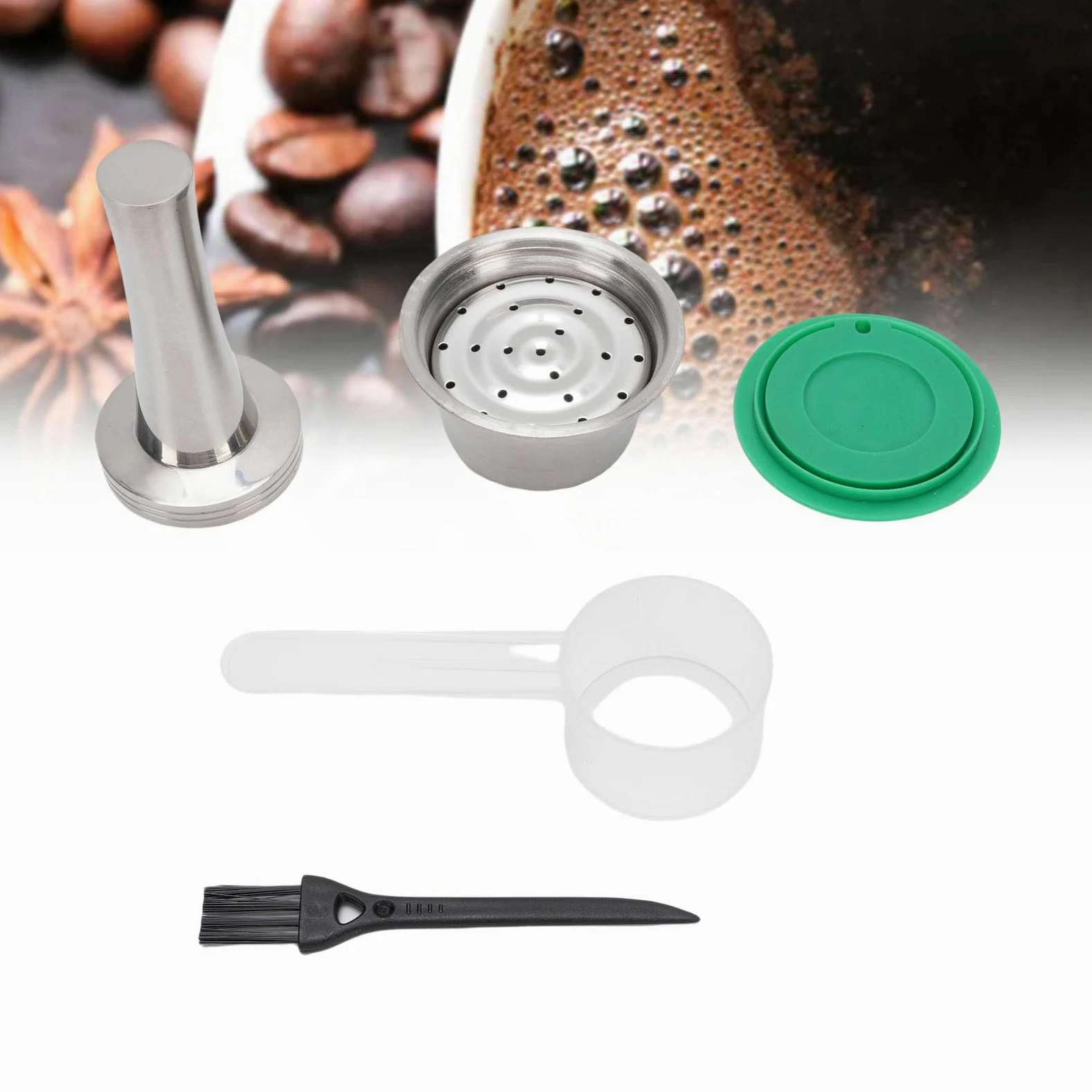 Cocoarm Cápsula de café de Acero Inoxidable Kit de Cápsulas de café Reutilizables con Cuchara Manipuladora Juego de Cepillos para Elaboración de Cerveza Casera Diseño de Acero Inoxidable Duradero