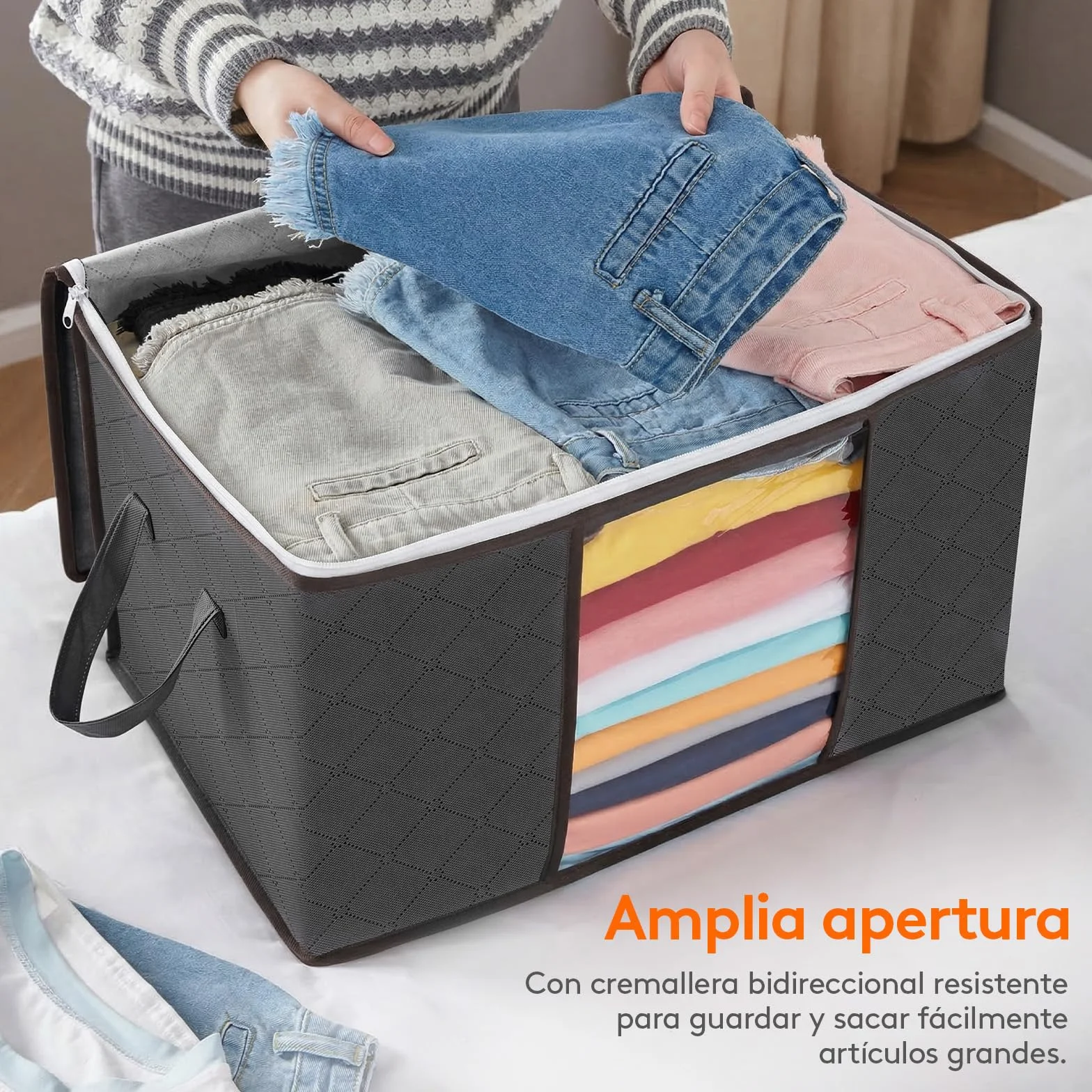 Lifewit Cajas Almacenaje Ropa, Bolsa Almacenaje Ropa, Organizador Armario Plegable, Caja Bajo Cama para Guardar Mantas, Edredones, Gris, 50 L, 4 Piezas