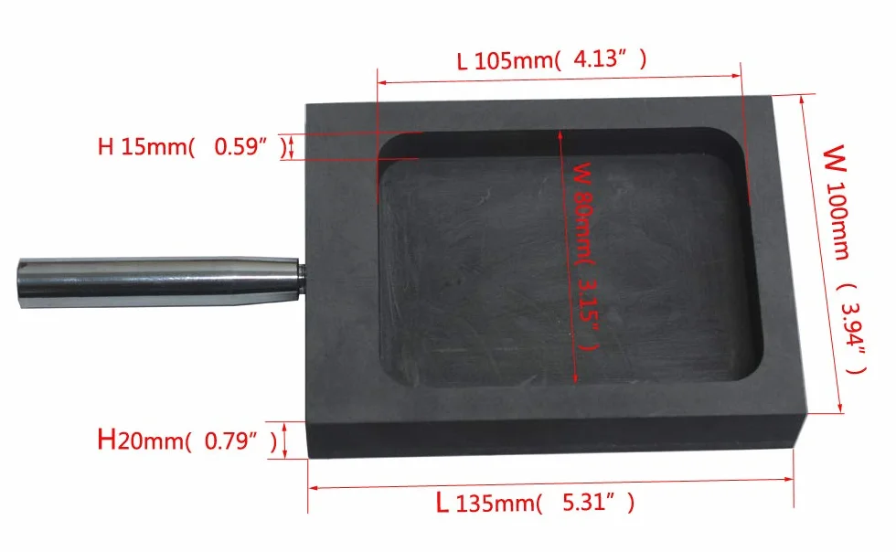 LLF Molde de lingote de grafito dorado y plateado para derretir fundición y refinar con barra de metal (2 kg (plano))