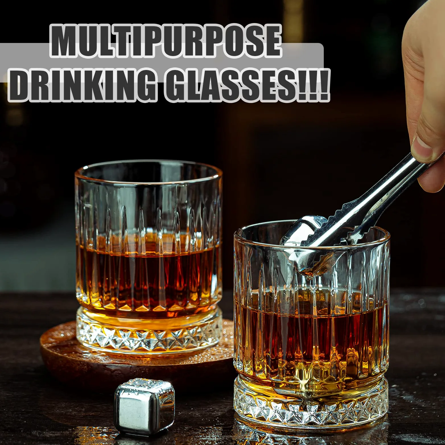 Vasos de cristal, juego de 8 vasos de vidrio duraderos, 4 vasos altos de 15 onzas y 4 vasos de roca de 12 onzas, vasos de mojito, vasos de cóctel, juego de cristalería de bar para cóctel,