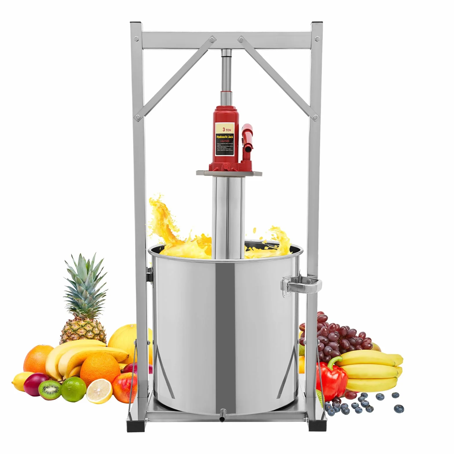 Prensa de vino de frutas 36L Prensa hidráulica de frutas Manijas prácticas Prensa hidráulica de acero inoxidable Prensa de vino de frutas de gran capacidad de acero inoxidable para prensar vino de