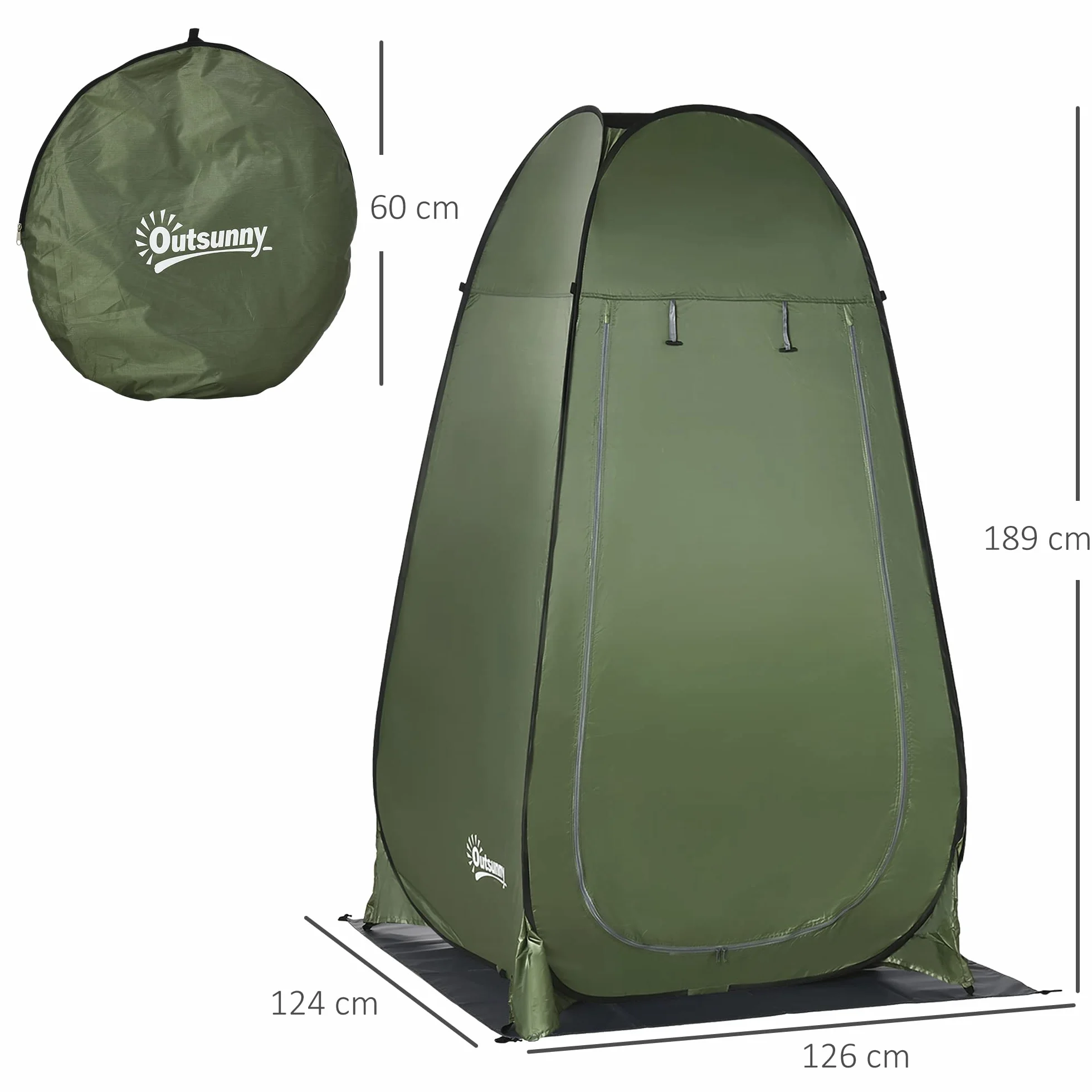 Outsunny Tienda de Ducha Instantánea Pop-Up Portátil con Bolsillo Bolsa Transporte UV 20+ 126x124x189 cm