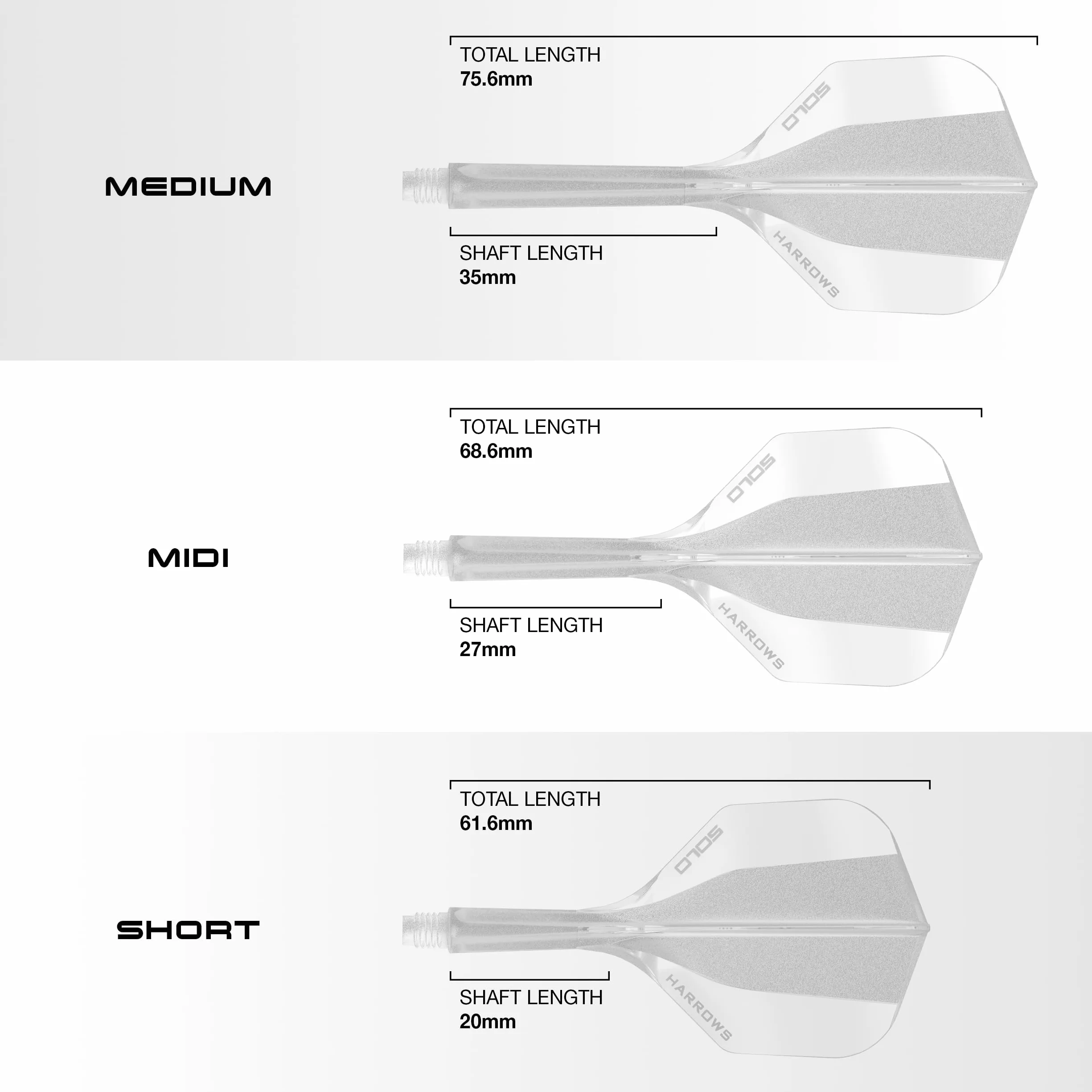 Harrows Solo Sistema integrado de vuelo y eje, 3 vuelos y ejes moldeados, construcción de núcleo aerodinámico de una sola pieza, diseño fijo de 90° para estabilidad, transparente medio