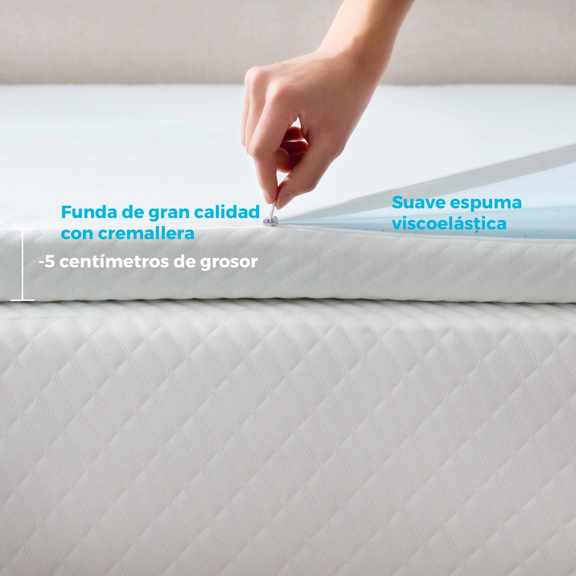 Linenspa Sobrecolchon Viscoelastico | Topper para colchon 120 x 190 cm | Grosor 5 cm | Con Gel y funda con cremallera lavable | Oeko-Tex