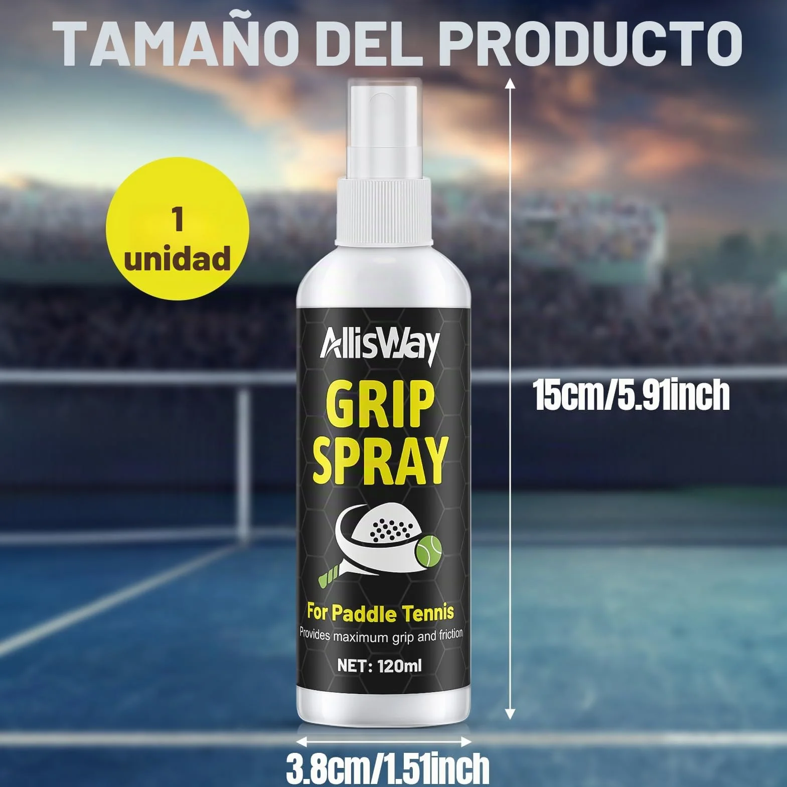 Spray Antideslizante para Padel, Grip, Mejora Agarre, 120 ml
