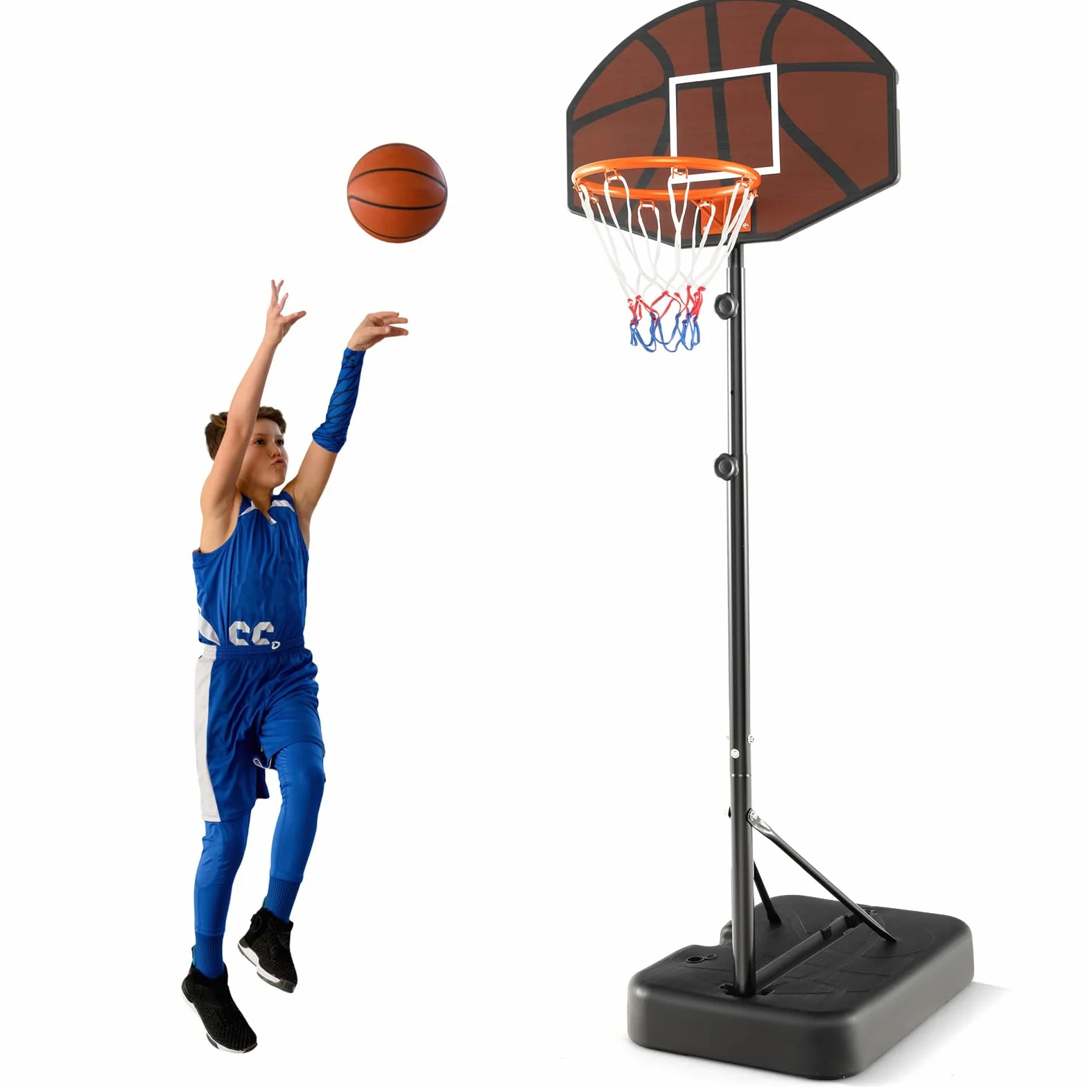 COSTWAY Canasta Baloncesto Exterior Altura Ajustable 3 Niveles 1,72 a 2m Móvil Ruedas Aro Niños Adultos