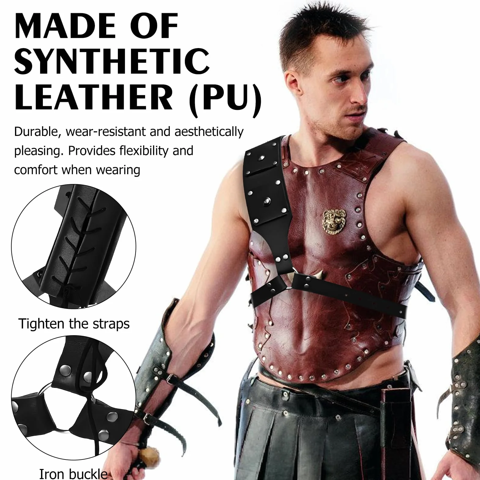 Espada retro medieval soporte de katana correa PU para cosplay samurái negro