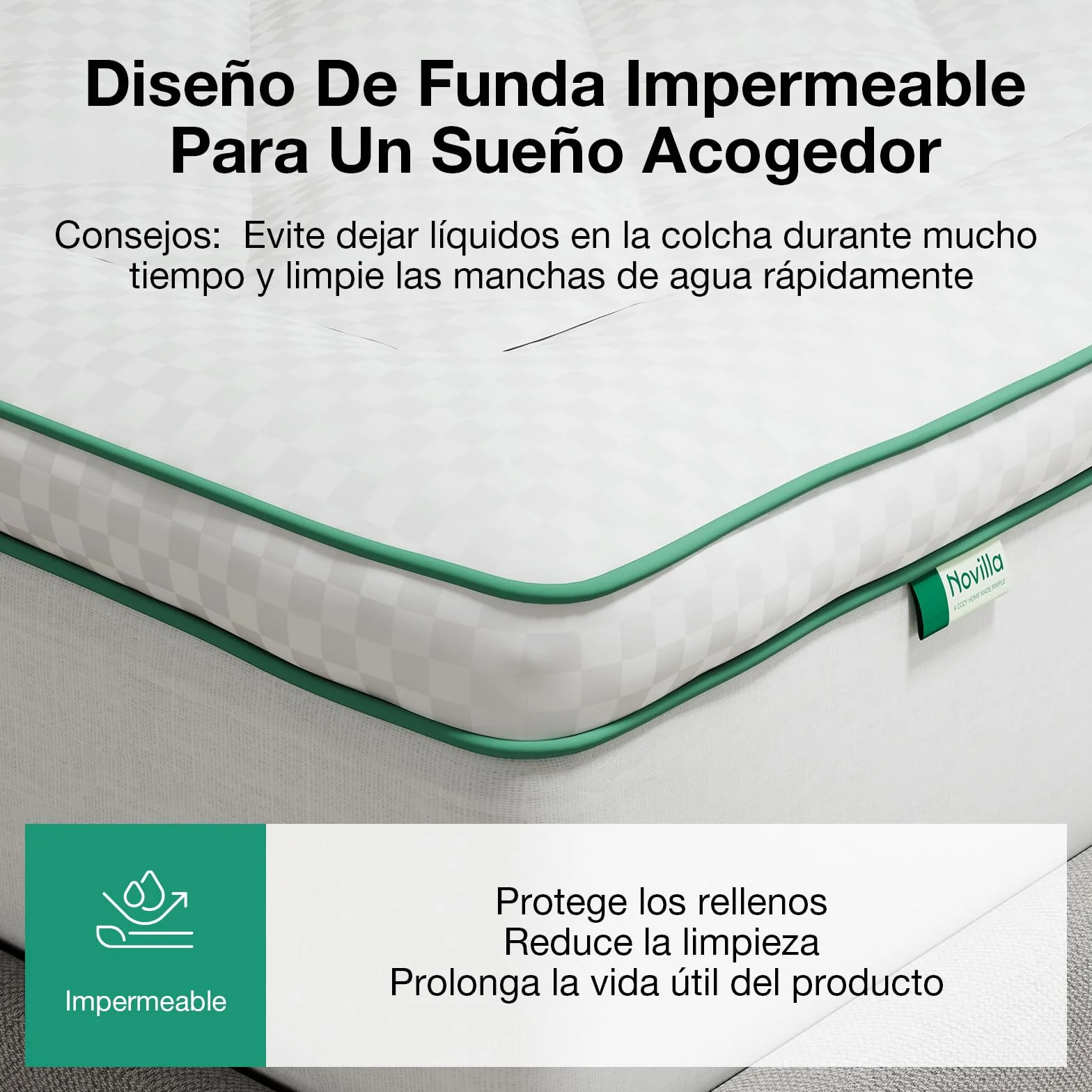 Novilla Sobrecolchon 150 x 190 cm, Topper Colchón de Microfibra Super Suave Calidad de Hotel de Microfibra con Elástica, Blanco, Lavable a Maquina