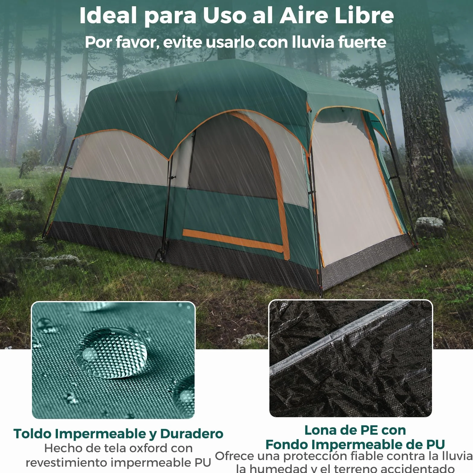 COSTWAY Tienda de Campaña para 6 Personas 2 Habitaciones Impermeable Resistente al Viento Lona PE Ventanas de Malla Bolsa de Transporte