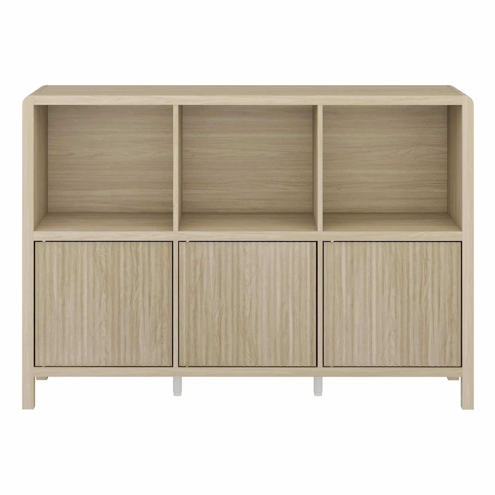 [en.casa] Aparador Bajo Lukkodso con 6 Compartimentos Mueble Auxiliar con 3 Puertas Variables Rectangular Armario Multiusos 77 x 110 x 30 cm - Efecto Roble