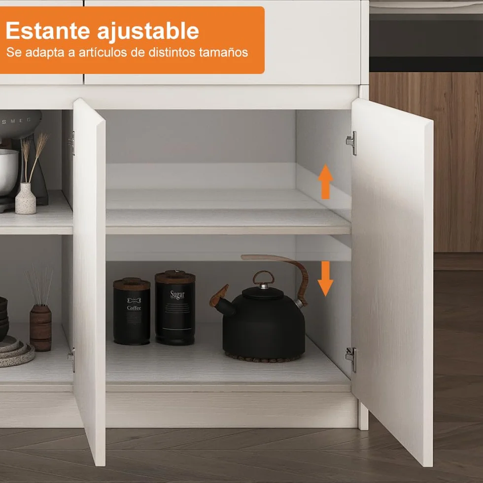 Homary Isla de Cocina Extensible con Almacenamiento múltiple para Cocina y Comedor, hacia la Derecha 205-268cm x 90cm (Blanco Mate y Blanco: Madera de ingeniería, Izquierda: 205-268cm)