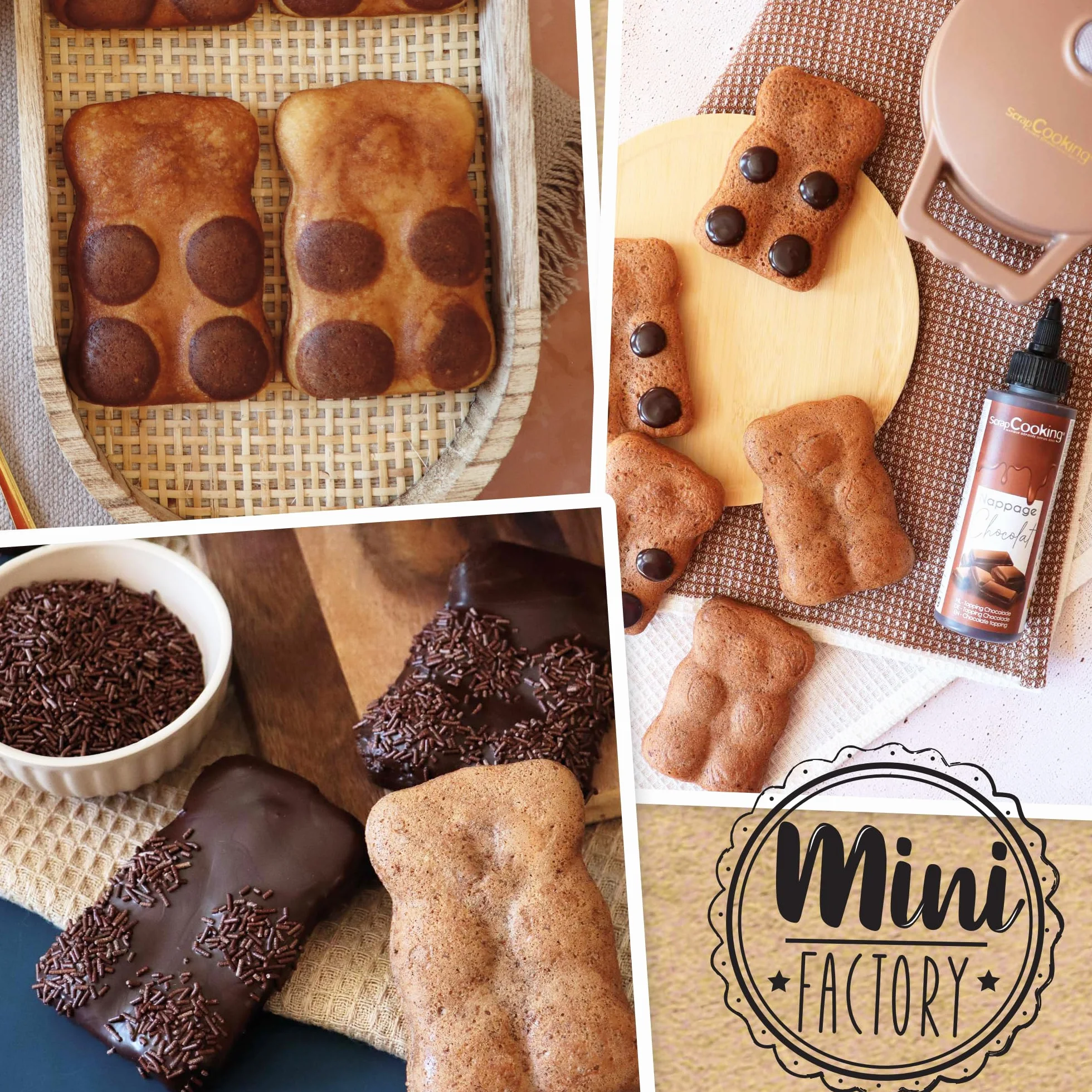 ScrapCooking - Mini Osito Factory - Máquina para Bizcochitos de Osito - Placa Caliente Antiadherente - Mini Pastelitos - Idea de Regalo para Repostería y Cocina - Receta Incluida - 3880