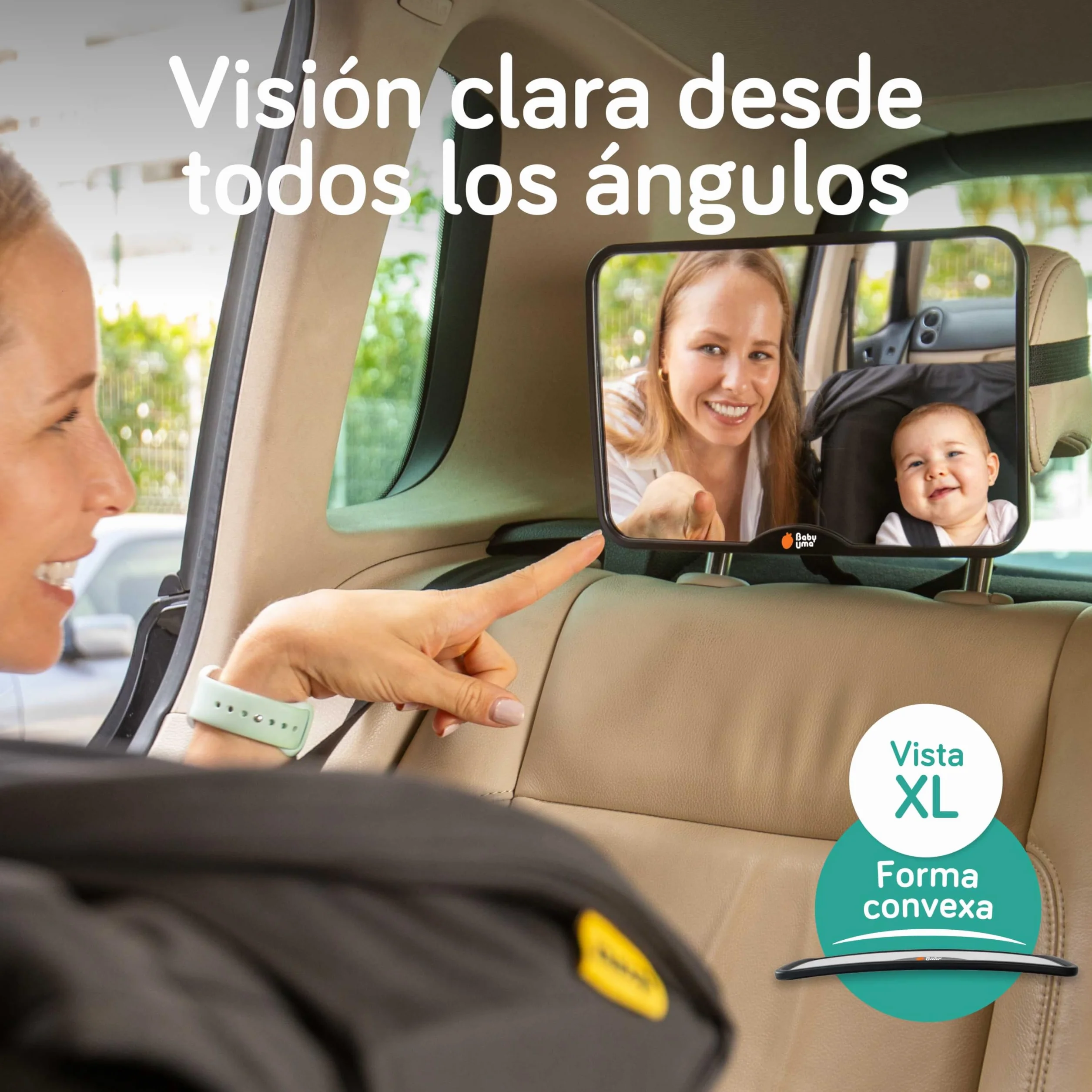 Espejo Coche Bebe Asiento Trasero Baby Uma - 24 x 16 cm, Vista Clara, Prueba de Roturas, Hebillas Ajustables