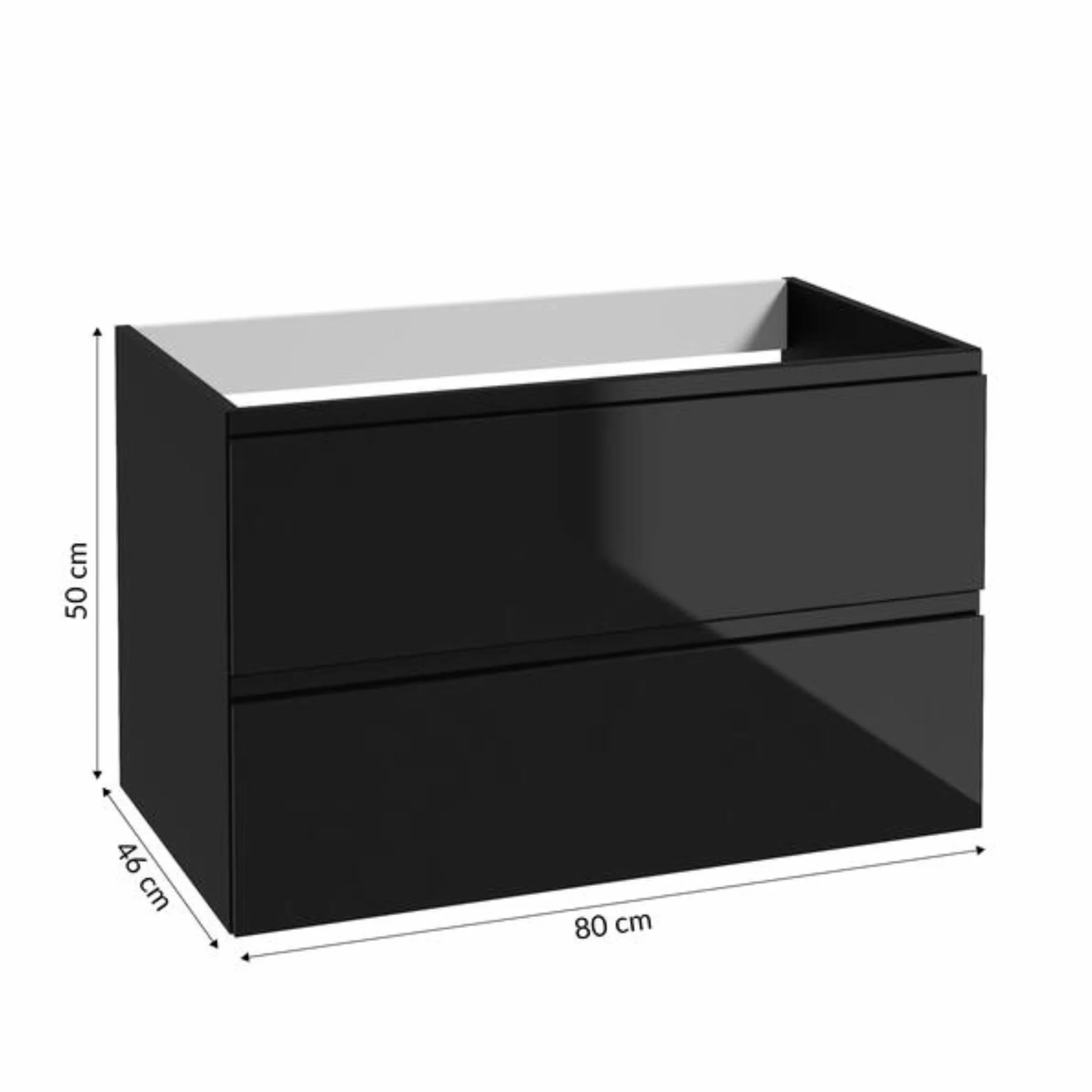 .Deftrans Armario Inferior para Lavabo Colgante con cajones, Color Negro, 80 x 50 x 46 cm, Armario de Pared sin Placa de Lavabo