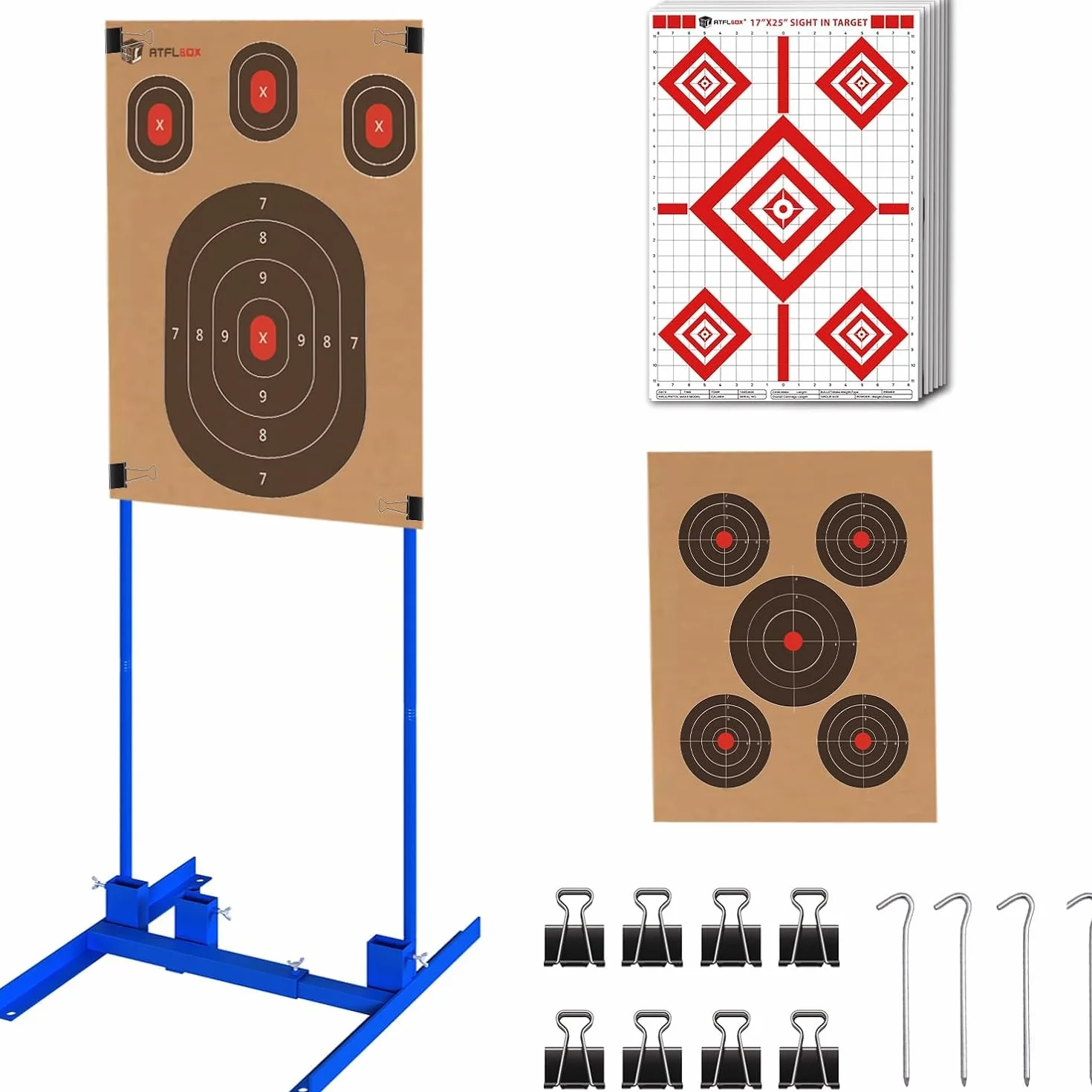 Soporte para Blancos de Tiro con 10 Blancos de Papel 43x63.5cm, Base Ajustable, Forma H, IPSC, IDPA
