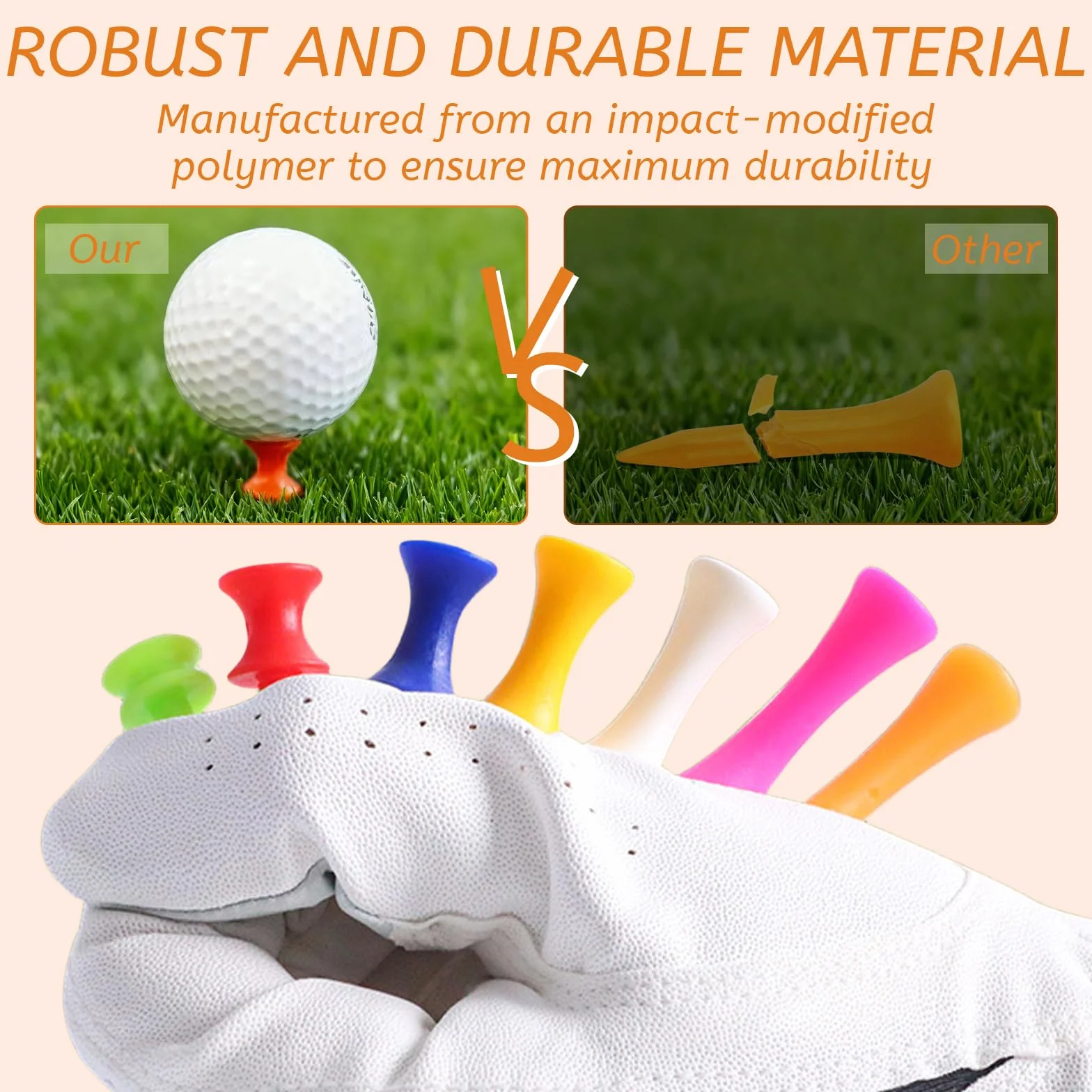 Golf Tees de Plástico 105 Piezas, PP Resistentes 7 Colores y Alturas para Entrenamiento y Golf de Invierno