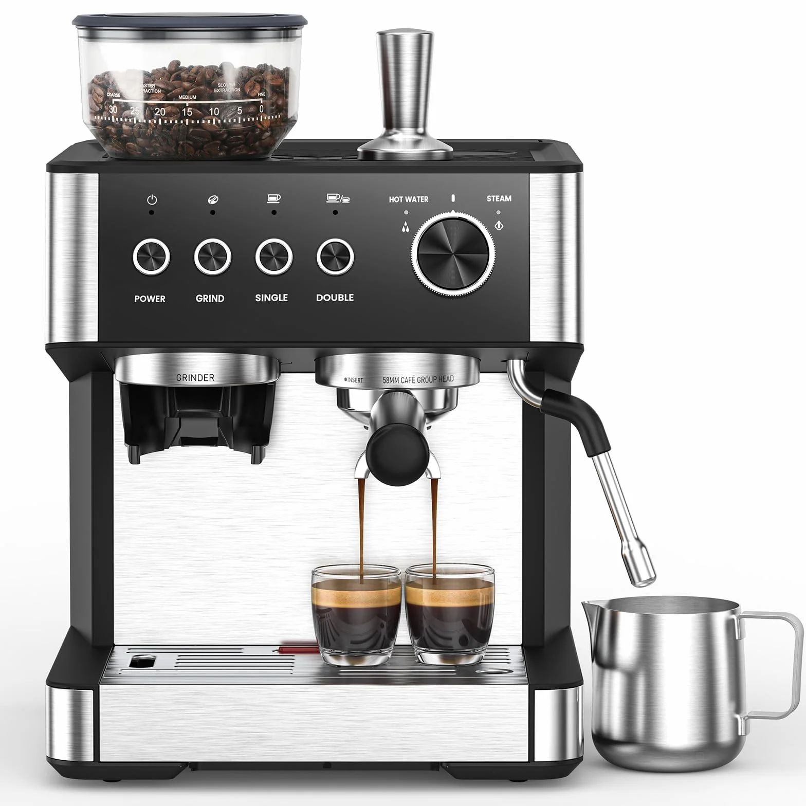 Electactic (Máquina de café espresso mejorada 2025 con amoladora, cafetera espresso profesional de 20 bar con diseño antiobstrucción, barra de vapor integrada para espumador de leche
