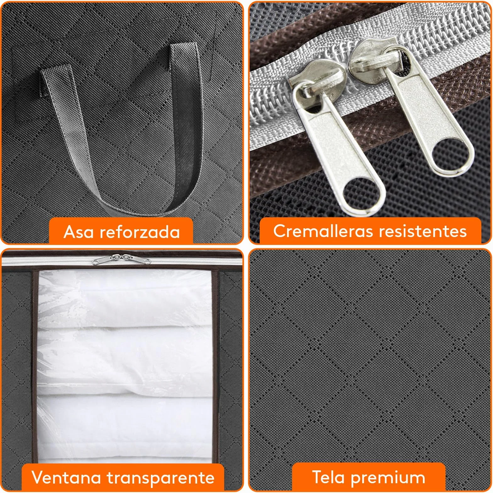 Lifewit Cajas Almacenaje Ropa, Bolsa Almacenaje Ropa, Organizador Armario Plegable, Caja Bajo Cama para Guardar Mantas, Edredones, Gris, 50 L, 4 Piezas