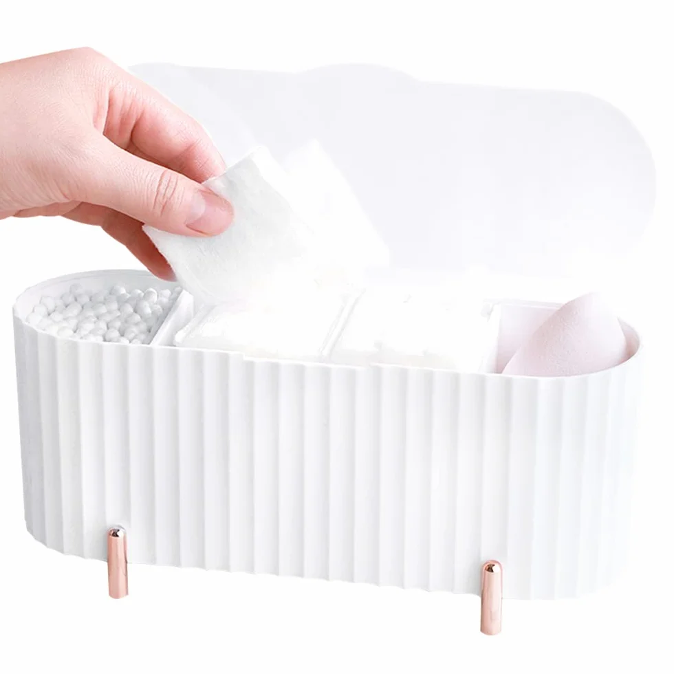 Caja de Algodón Dispensador de Hisopos Caja de Acrílico de Bastoncillos de Algodón con Tapa Contenedor de Maquillaje Frascos Almacenamiento para Organizador de Bolas de Hisopo (Blanco)