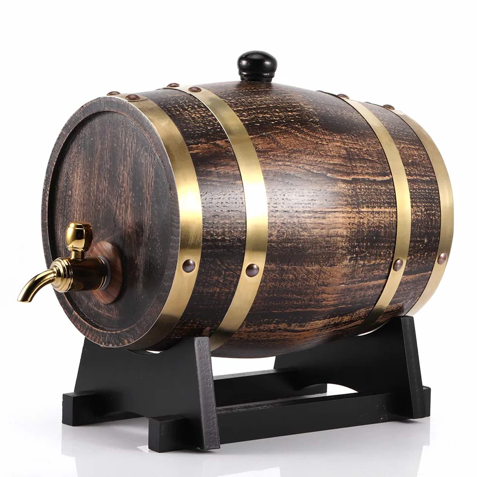 Barril de envejecimiento de roble de vino | Barril de roble americano estilo retro de 3 litros para vino tinto, brandy y whisky | Cubo de brandy con grifo y soporte | Spot negro