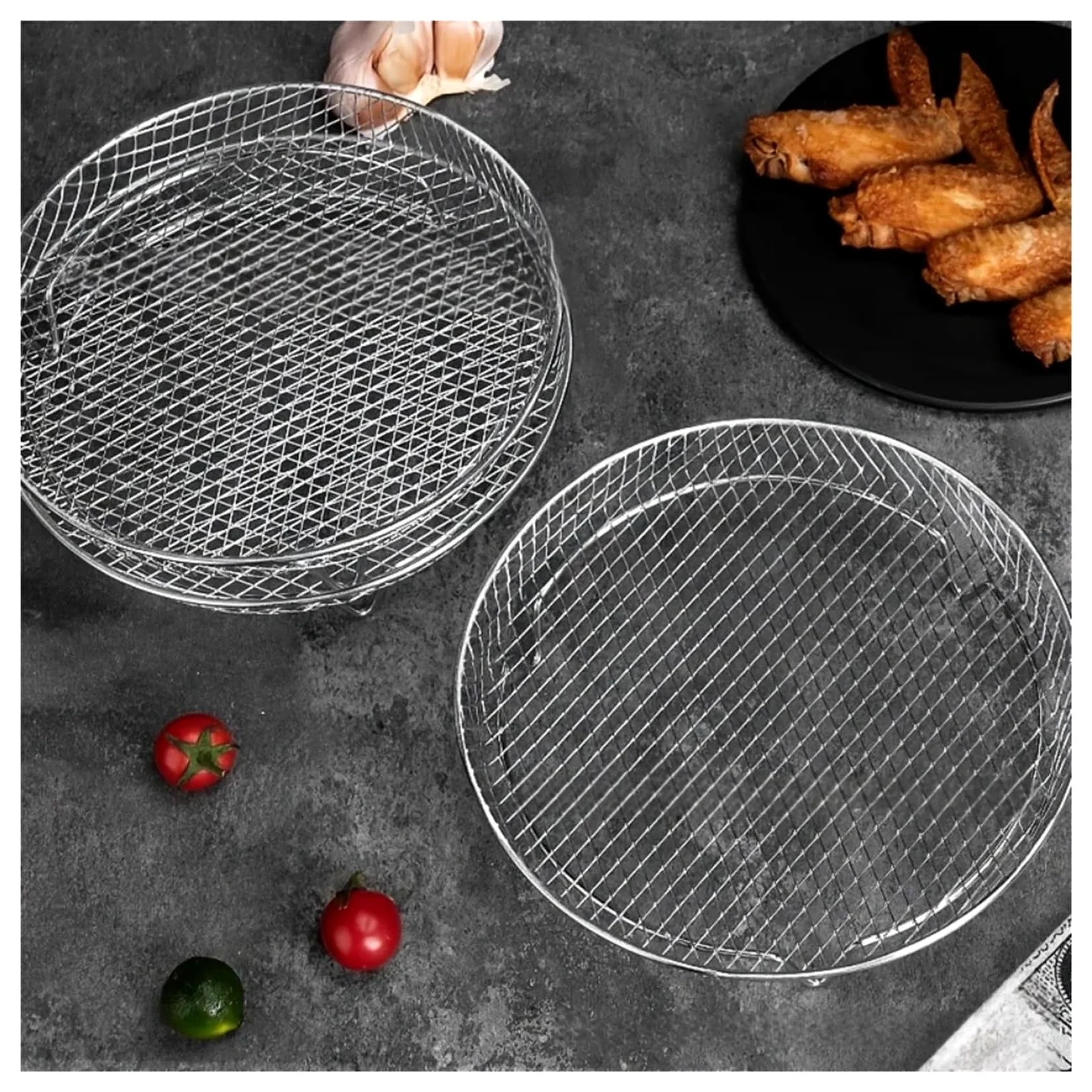Genérico Juego de Rejilla for freidora de Aire de 3 Piezas for Cocina | Acero inoxidable, apilable, vaporizado y secado.