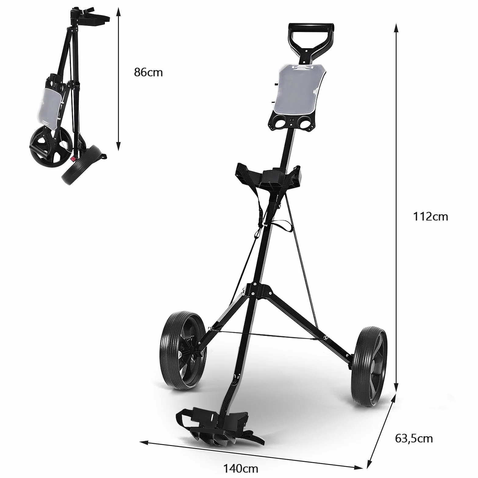 LIFEZEAL Carro de Golf Plegable con 2 Ruedas, Marcador, Correa Ajustable y Freno de pie