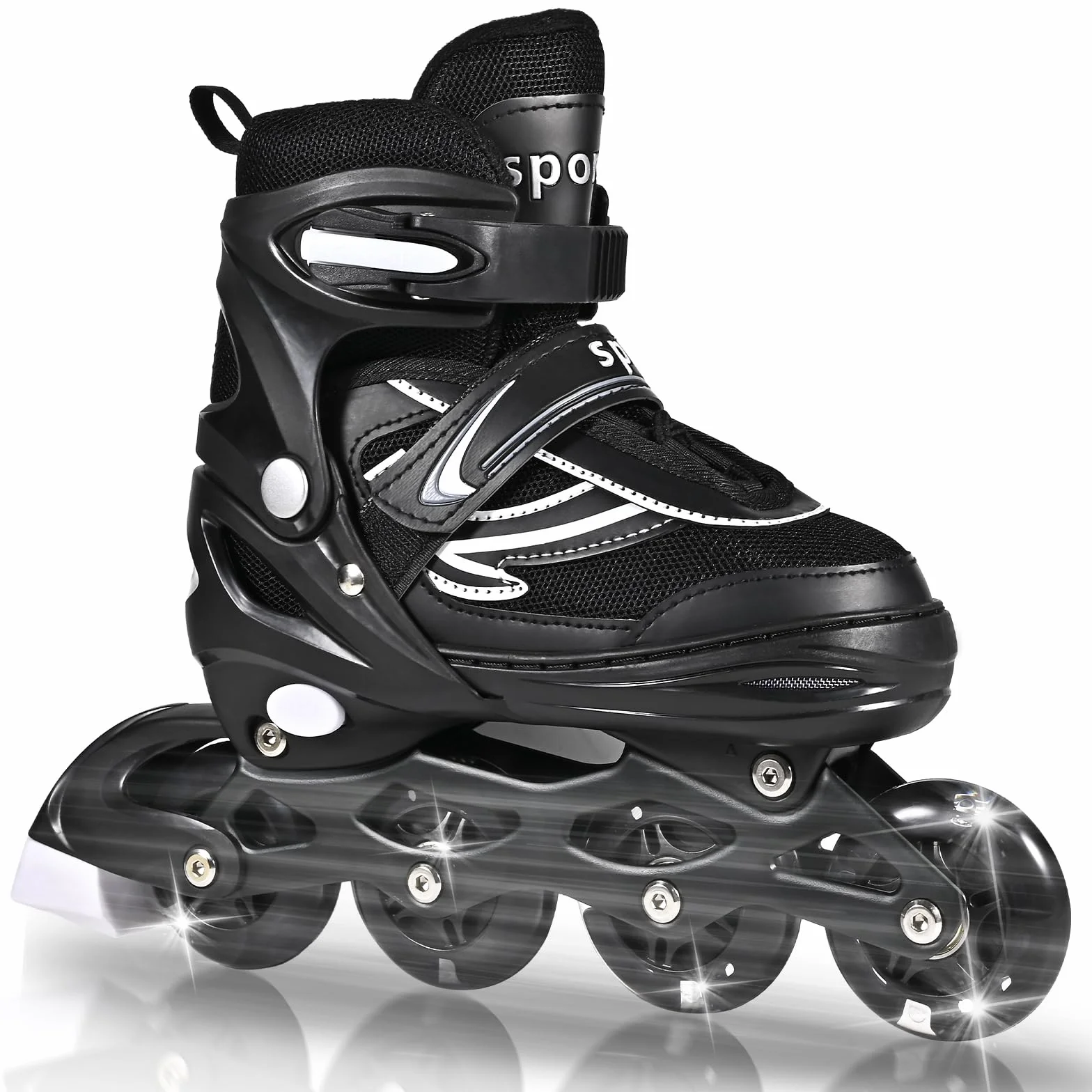 Patines en línea Ajustables para Niños y Niñas, Negro y Blanco, 4 Ruedas Luminosas para Adolescentes y Adultos