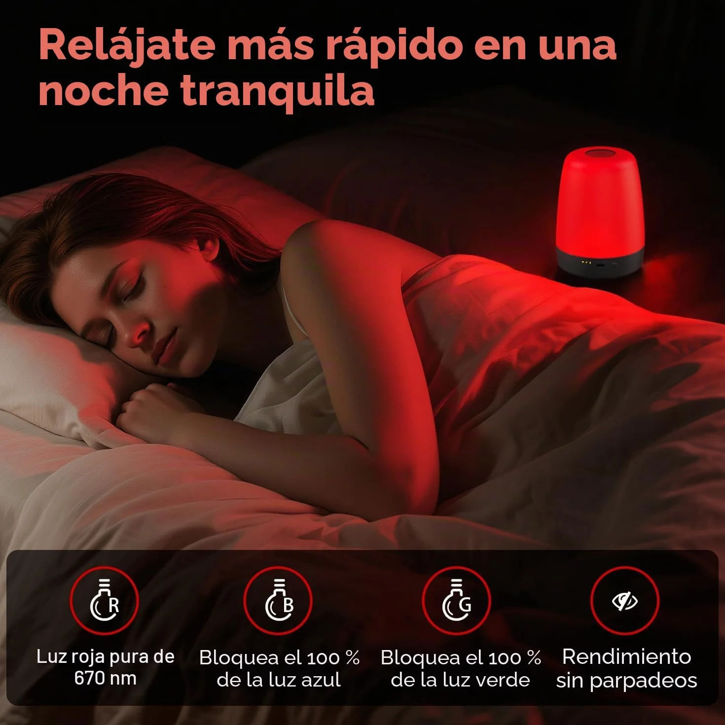 Lámpara de terapia de luz roja 670 nm banda estrecha para dormir mejor adultos tamaño compacto