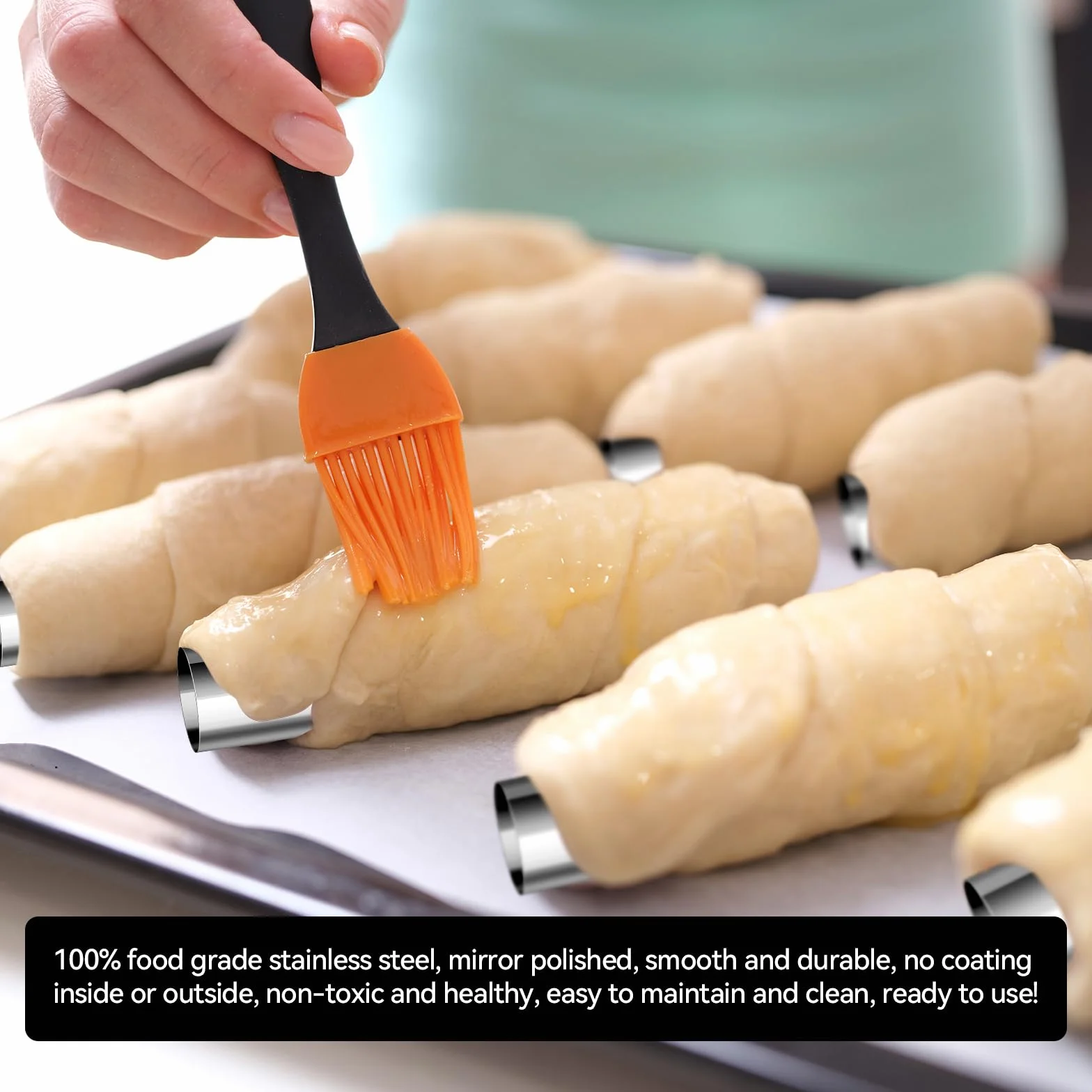 21 PCS Cannoli Molde Tubos, Cannoli Tubes Inoxidable 12 x 2 cm con Cepillo de Limpieza Antiadherente Molde Croissant