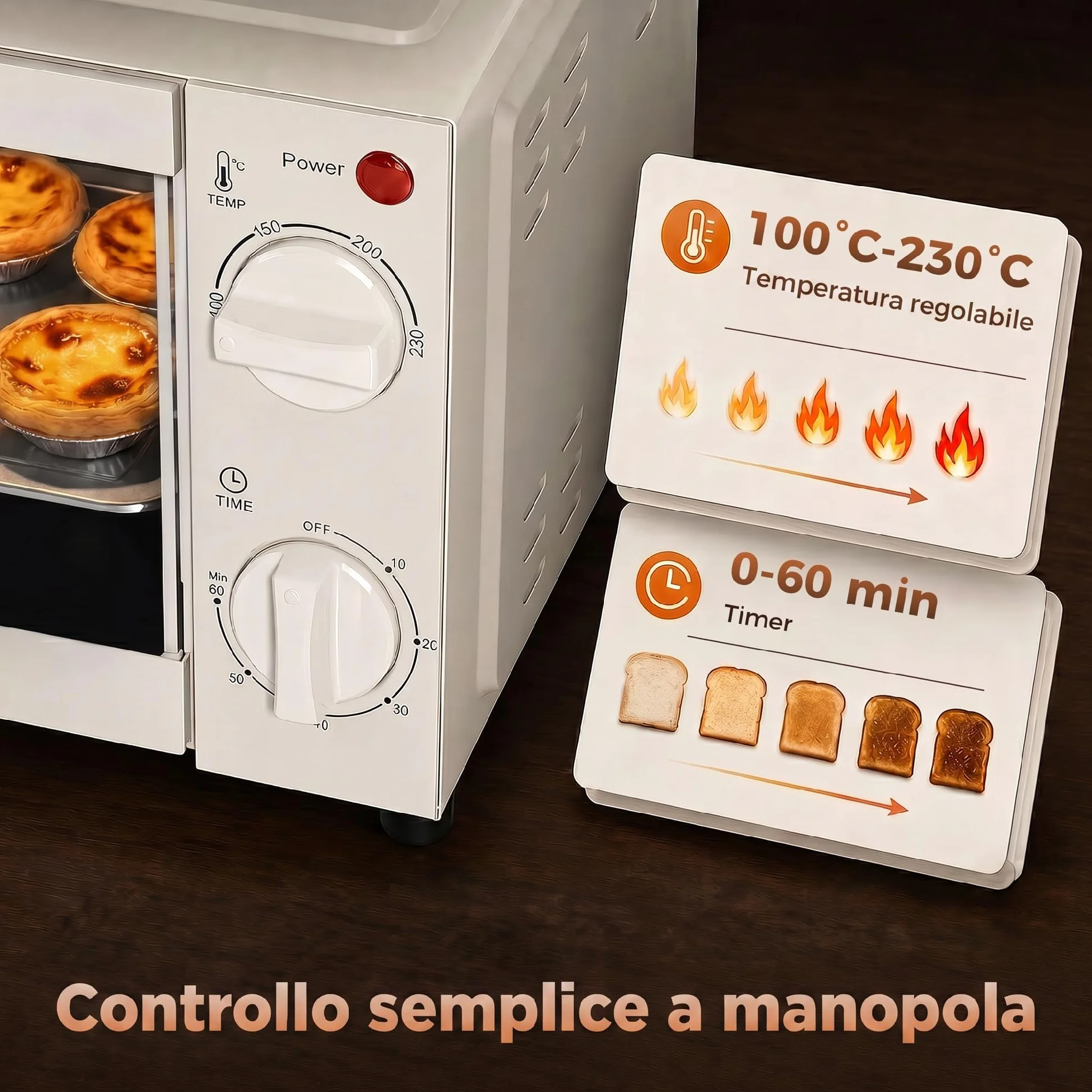 HOMCOM Horno Eléctrico de Sobremesa Horno Sobremesa de 9L 750W con Temperatura Ajustable hasta 230°C Temporizador 60min y Bandeja para Hornear Parrilla Crema