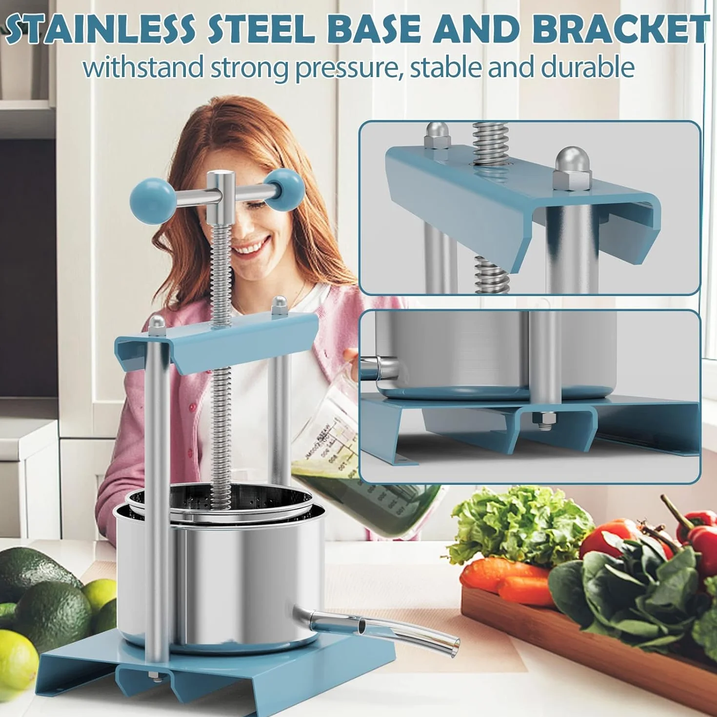 SQUEEZE master Prensa de frutas de 6 litros, queso tintura hierbas frutas blandas prensa manual jugo, acero inoxidable y hierro para jugo, aceite de oliva