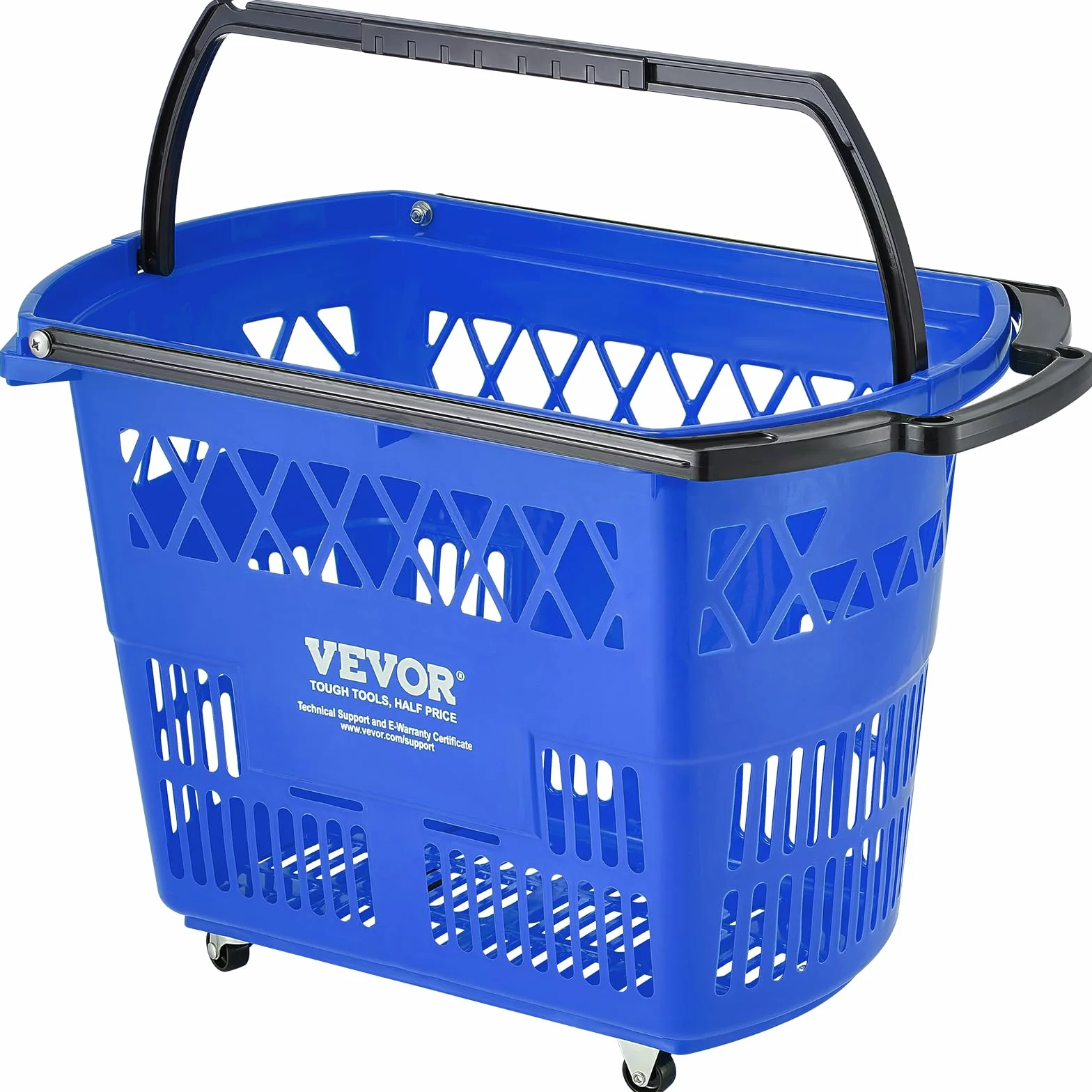 VEVOR Cesta Azul de la Compra, 6 Piezas, 39 L, Carros de la Compra con Asas y Ruedas de Plástico de 540 x 530 x 365 mm, Cesta de la Compra Portátil Grande para Supermercado, Tiendas Minoristas