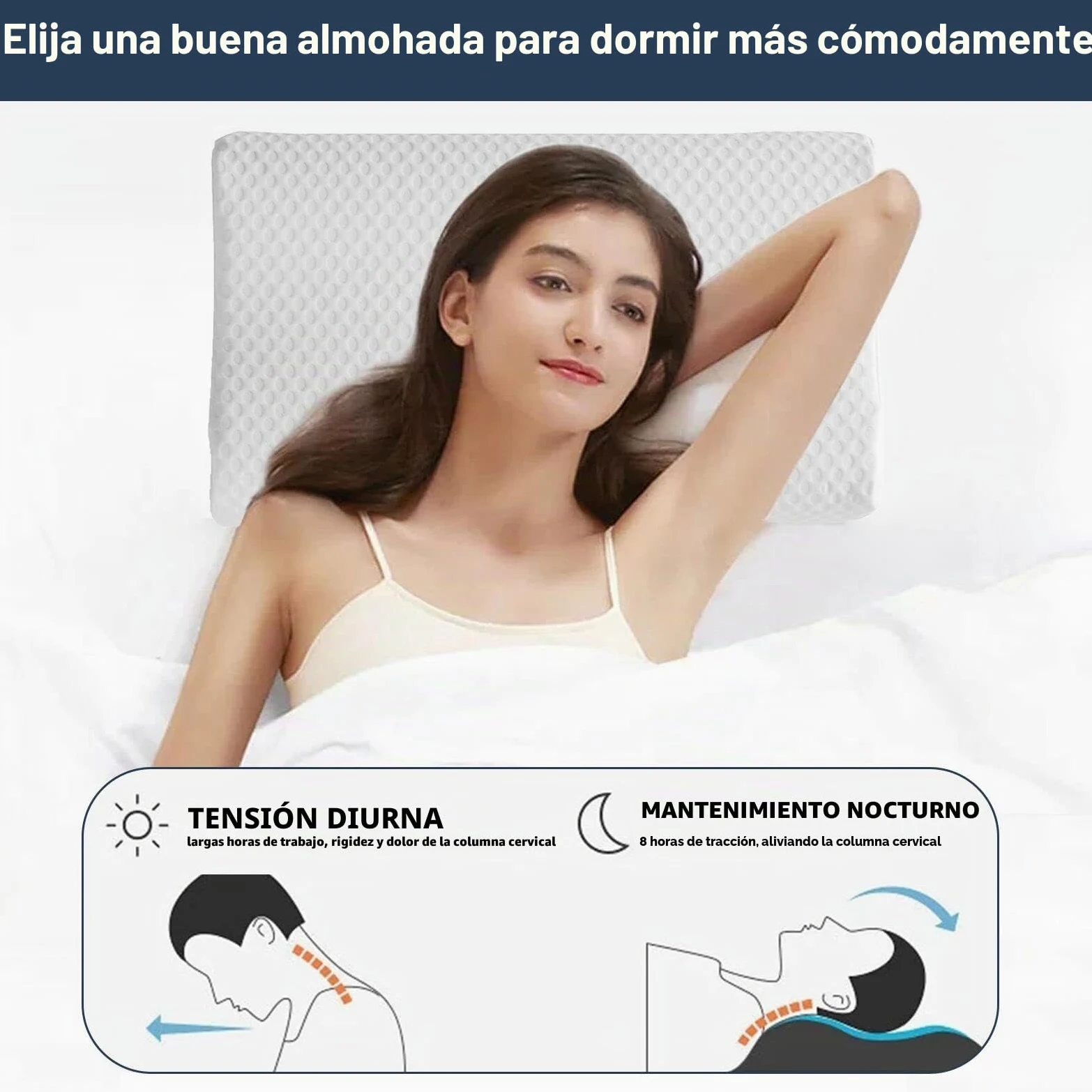 Good Nite Almohada de Espuma viscoelástica para el Contorno del Cuello, Almohada ortopédica Cervical ergonómica, Suave, Almohada Profunda para Dormir de Lado y Boca Arriba