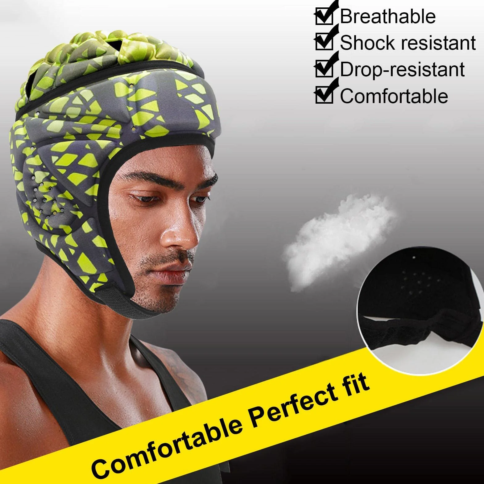 Casco Acolchado para Fútbol Bandera Rugby, Protector Cabeza Portero Ajustable Deportivo