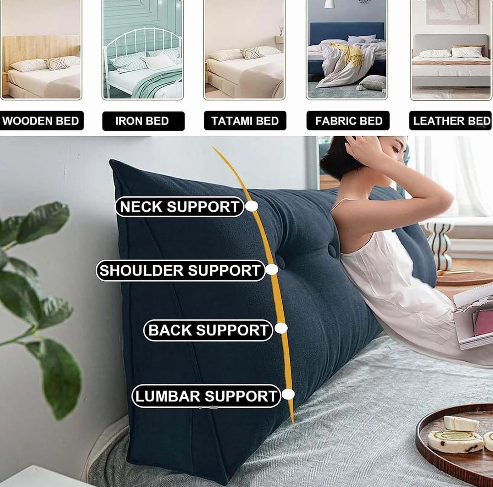 LXURY Almohada Triangular Transpirable Grande Cojín De Posicionamiento Retirable Almohada De Apoyo De Posicionamiento Cojín De Lectura con Soporte para La Espalda del Sofá,D,150cmx50cmx20cm