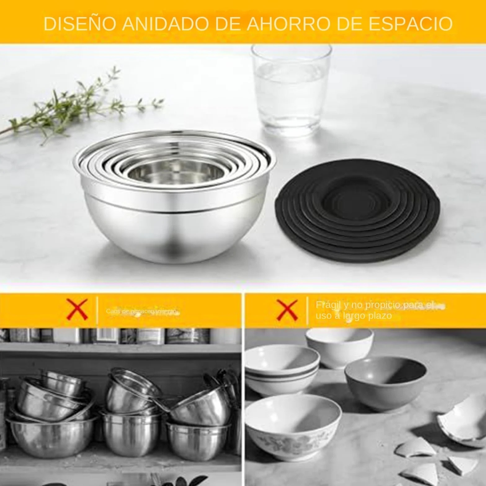 Genérico Boles de Mezcla de Acero 7 Piezas De Acero Anidables Redondos | Recipientes para Ensalada y Verdura en el Hogar Para Salsa Grano Snacks Condimentos Verduras Frutas