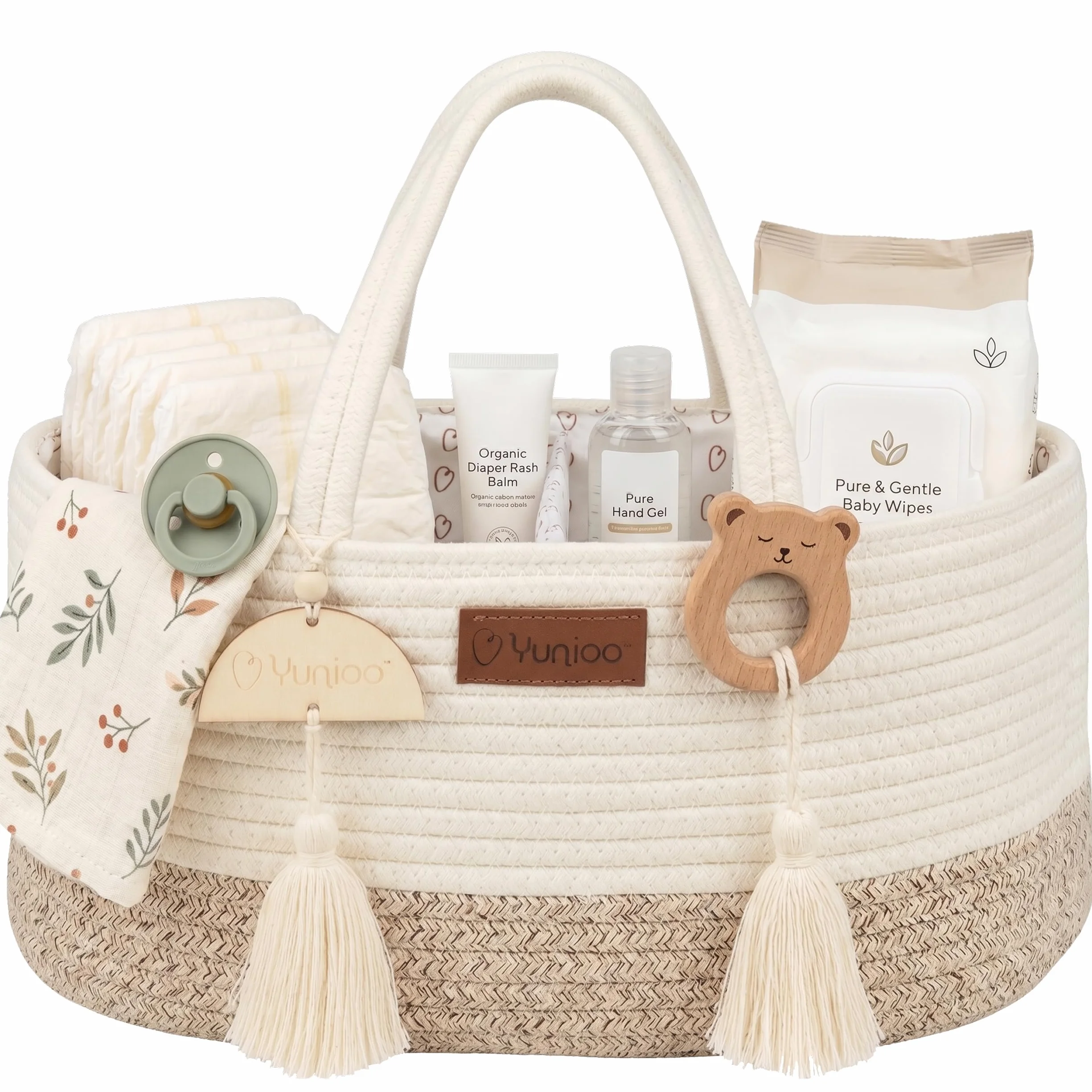 Yunioo Bolsa Multifuncional de Viaje y Almacenamiento para Pañales de Bebé, Organizador para Coche, Cesto Cambiador Blanco Beige