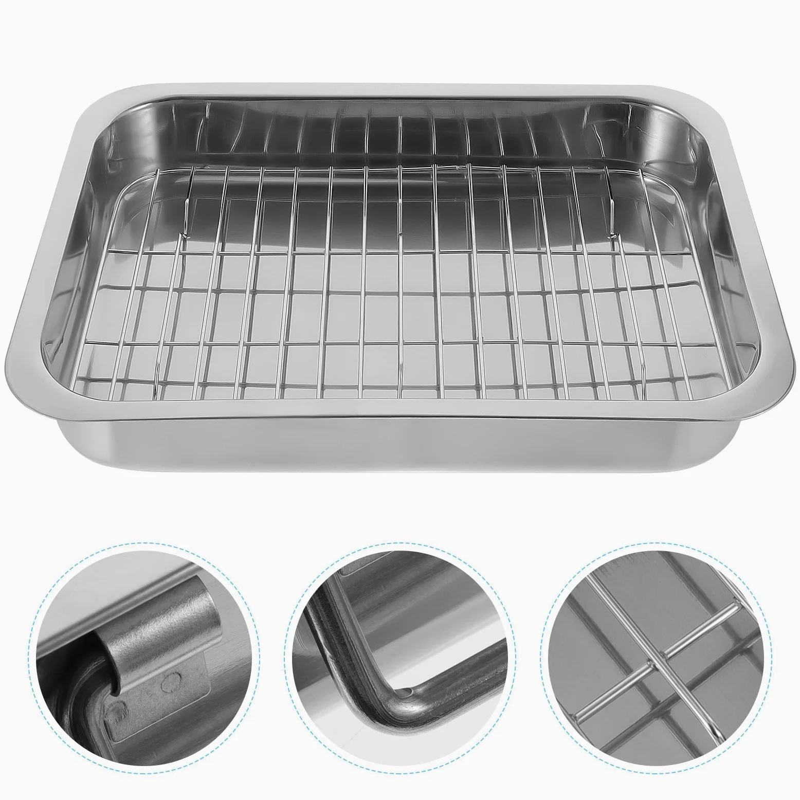 YARNOW Juego de Bandeja con Rejilla Práctica y Fácil de Limpiar Rectangular para Hornear de Acero Inoxidable para Cocina y Fiesta