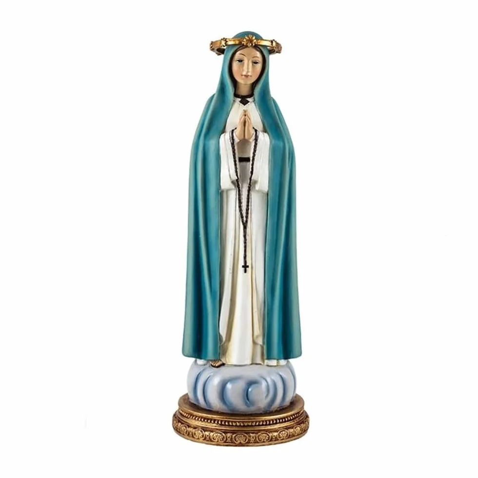 Virgen del Pozo figura 30 cm. escultura peana resina color