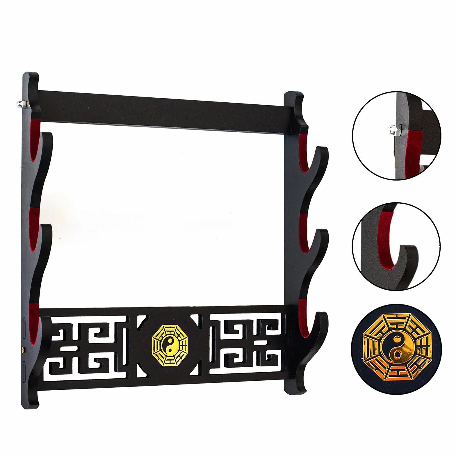 Soporte de Espada Katana Montaje en Pared Samurai Marco Rojo Terciopelo 1 Capa Estilo Bagua