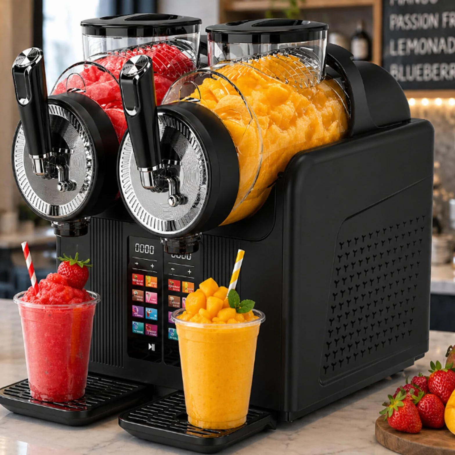 Máquina De Granizados De 430 W,7 En 1, Máquina De Helado Suave con Dos Depósitos De 2 litros, Limpieza Automática, Bloqueo Infantil, Dispensador De Bebidas Frías Black