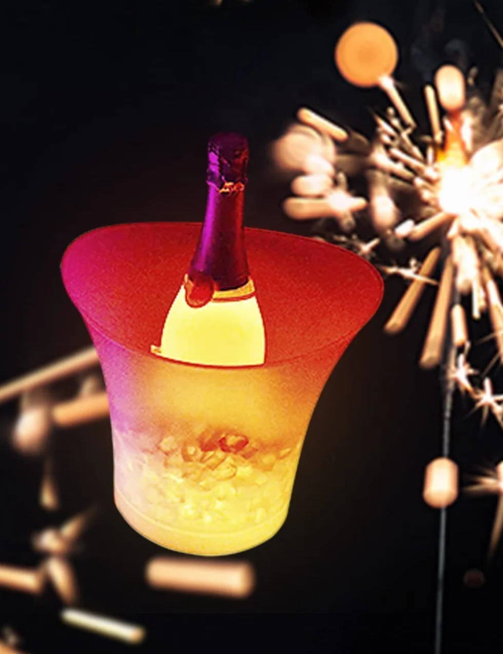 SMETA Cubitera para Hielo LED 5L,Cubiteras para Botellas,Cubo de Hielo Impermeable para Botellas de Vino/Cerveza/Champán,Cubitera Grande de Hielo y Botellas,Ideal para Fiesta/Hogar/Bar(Cambio Color)