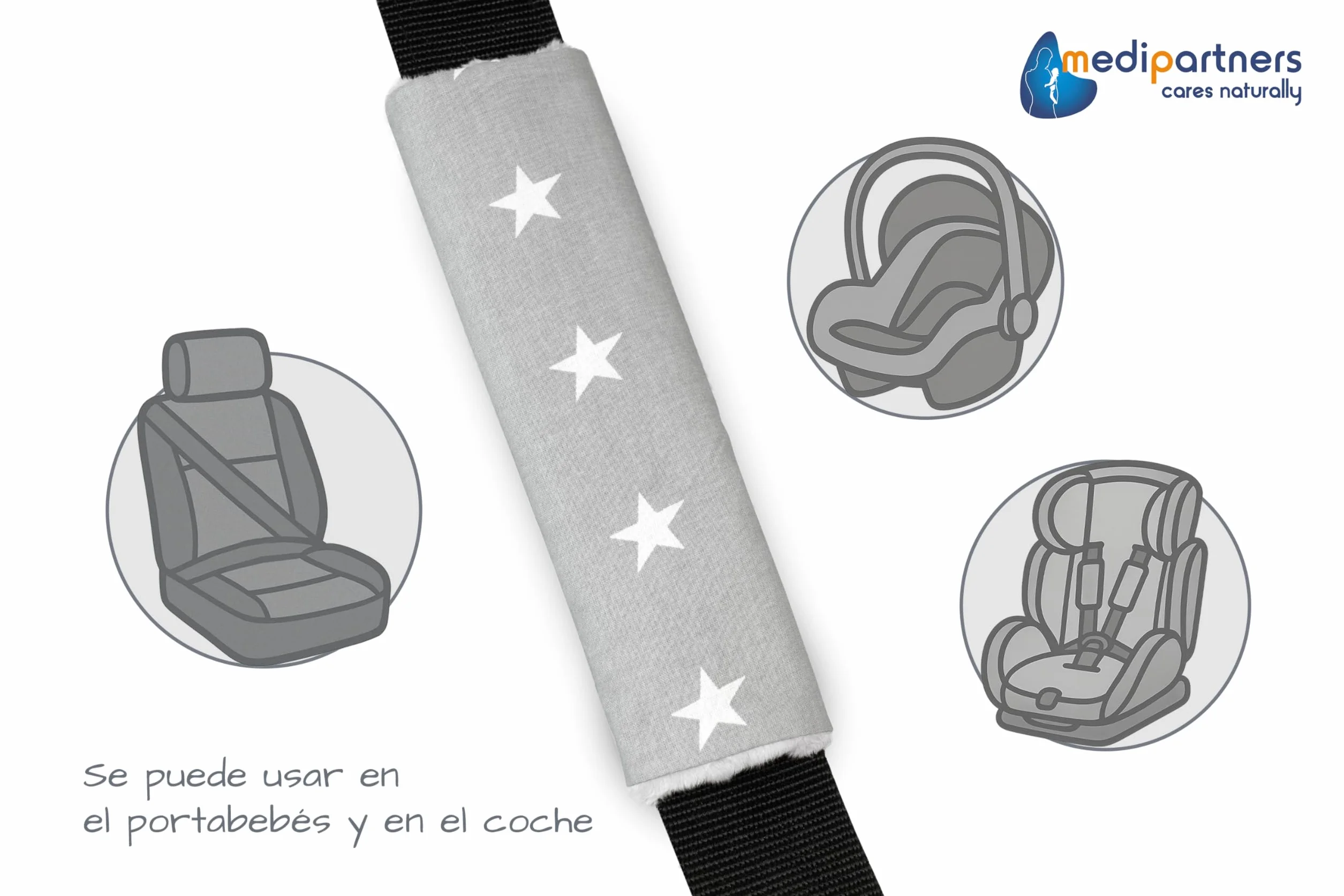 Coche Protector Cinturon Niños Almohadilla 2 Piezas Seguridad Bebe 17x22cm 100% Algodón Minky Cinturón Kids Seat Car Estrellas grises